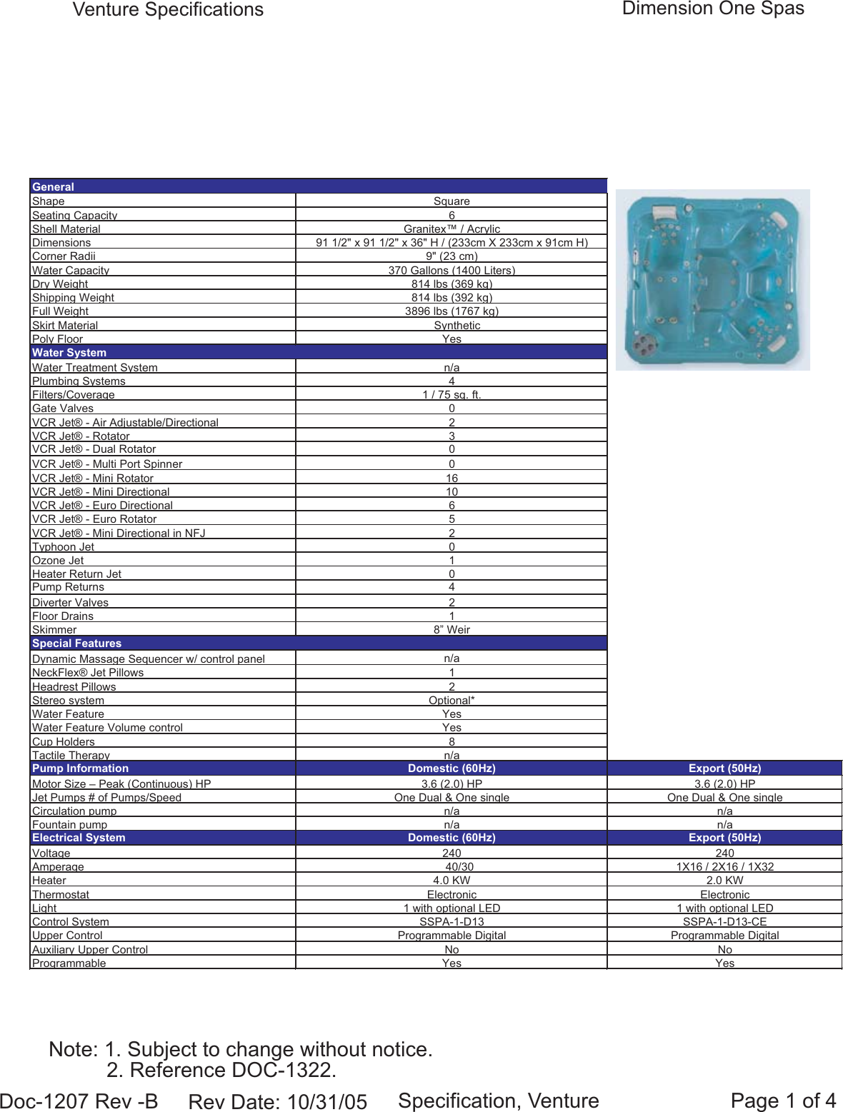 Page 1 of 4 - Dimension-One-Spas Dimension-One-Spas-Venture-Users-Manual- Doc-1207  Dimension-one-spas-venture-users-manual