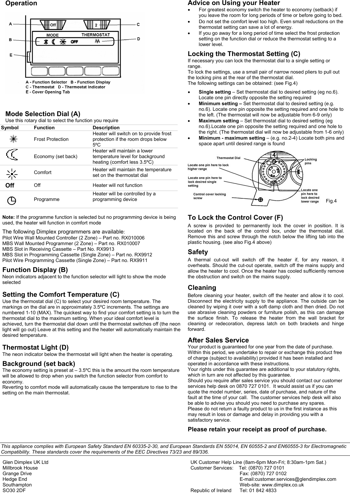 Page 2 of 2 - Dimplex Dimplex-Apl100-Users-Manual Apollo Operating And Installation Instructions - Issue 1 N.