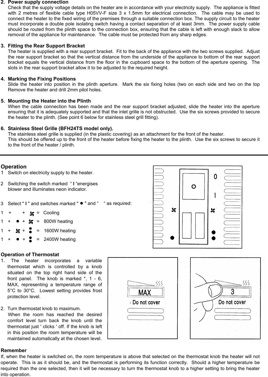 Page 2 of 4 - Dimplex Dimplex-Bfh24T-Users-Manual BFH24T Base Unit Heater - Issue 7