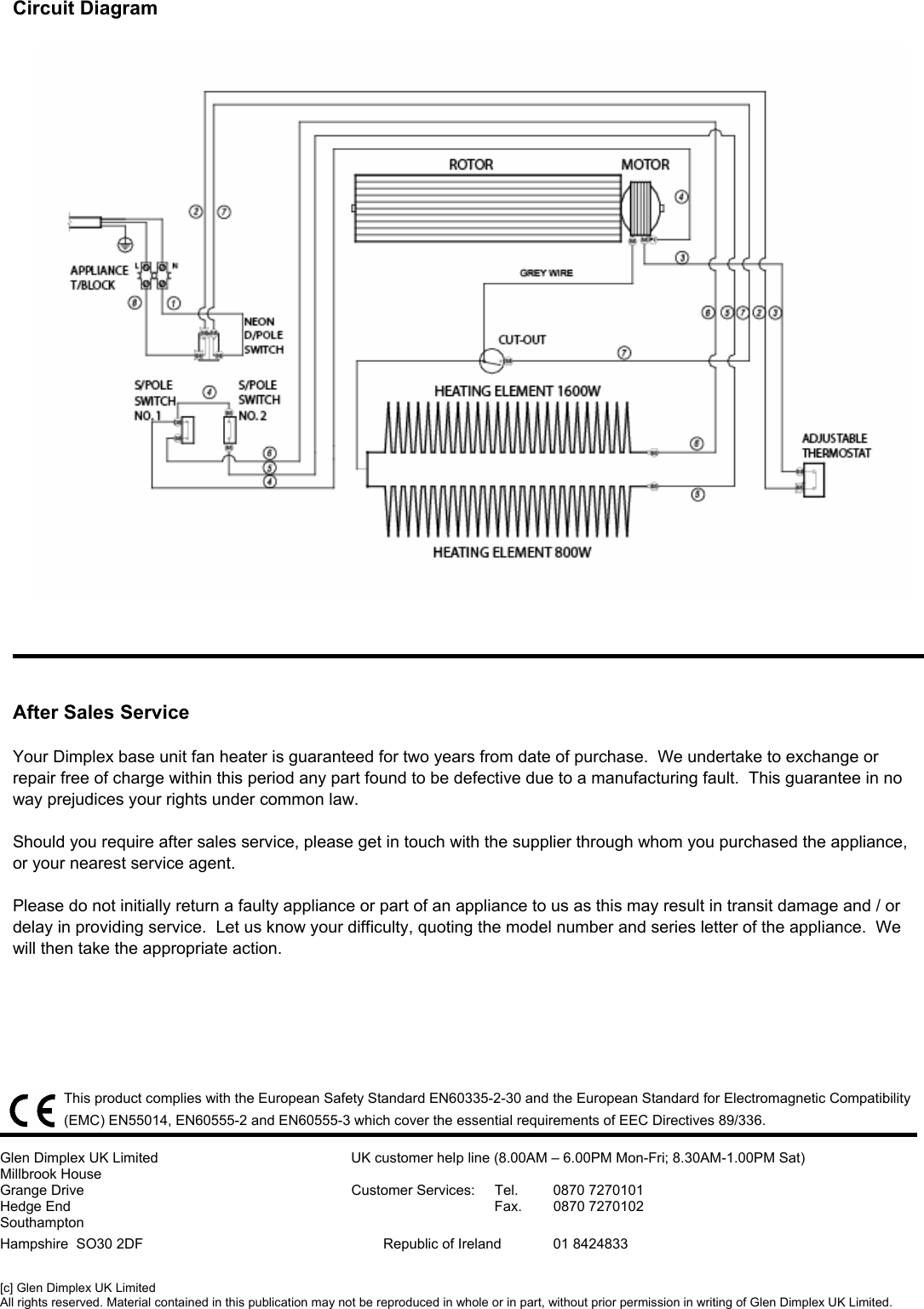Page 4 of 4 - Dimplex Dimplex-Bfh24T-Users-Manual BFH24T Base Unit Heater - Issue 7
