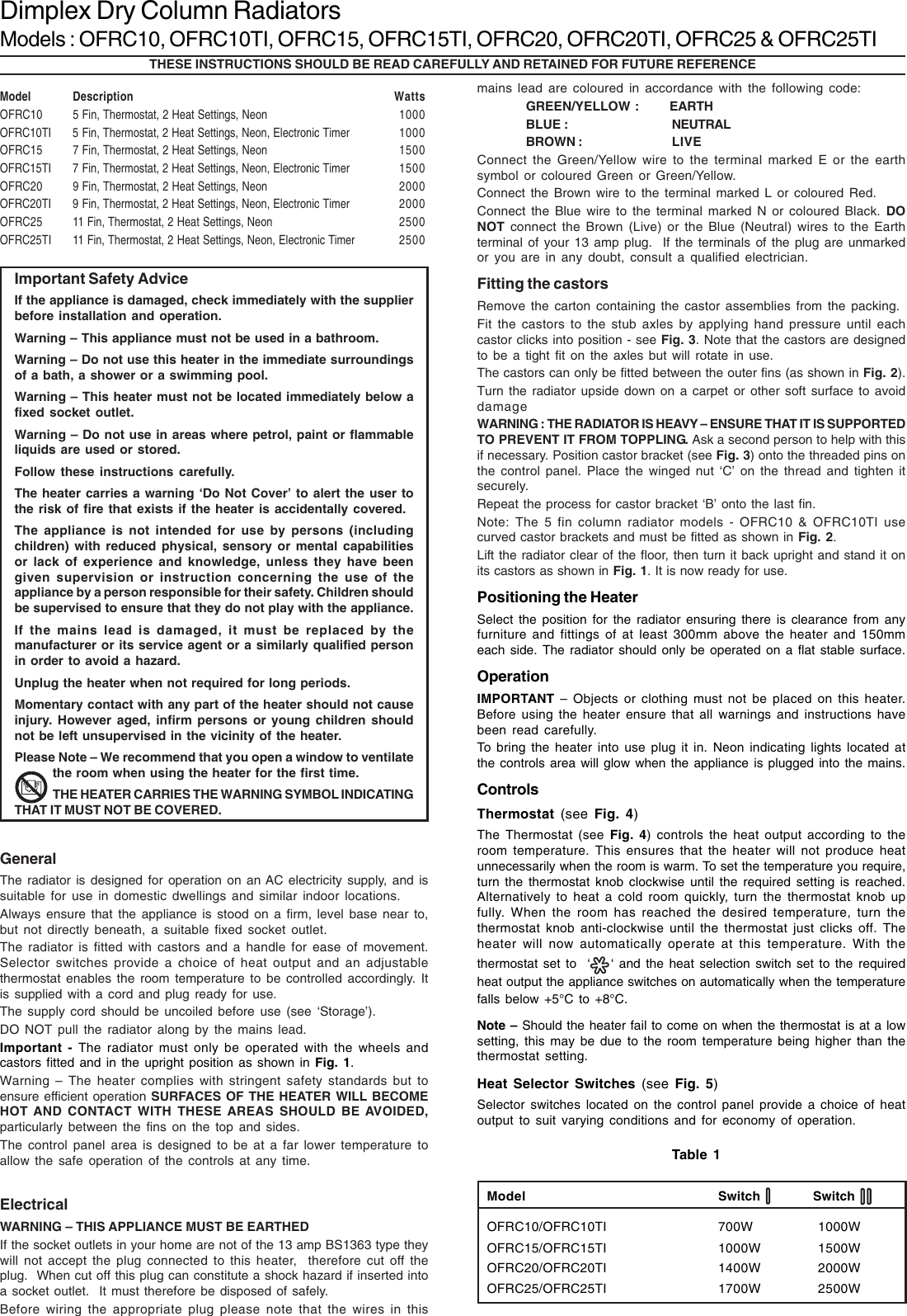 Page 3 of 4 - Dimplex Dimplex-Ofrc20Ti-Users-Manual- Wall Fires Text UK - Issue 1  Dimplex-ofrc20ti-users-manual