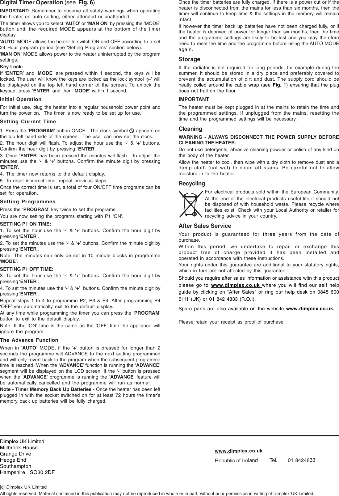 Page 4 of 4 - Dimplex Dimplex-Ofrc20Ti-Users-Manual- Wall Fires Text UK - Issue 1  Dimplex-ofrc20ti-users-manual