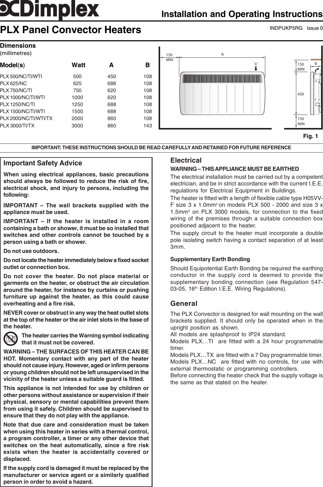 Page 1 of 4 - Dimplex Dimplex-Plx-500-Wti-500-Users-Manual- EC53.. Series Instructioons  Dimplex-plx-500-wti-500-users-manual