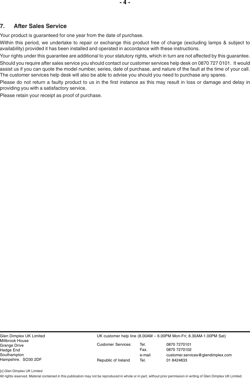 Page 8 of 8 - Dimplex Dimplex-Valencia-Users-Manual- Faber Spectra Instructions - Dimplex-valencia-users-manual