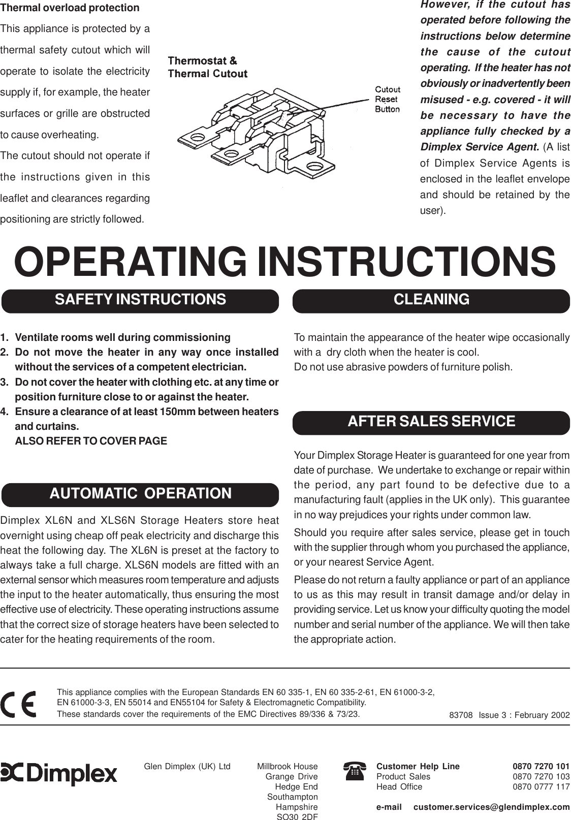 Page 4 of 4 - Dimplex Dimplex-Xl6N-Users-Manual- 83708  Dimplex-xl6n-users-manual