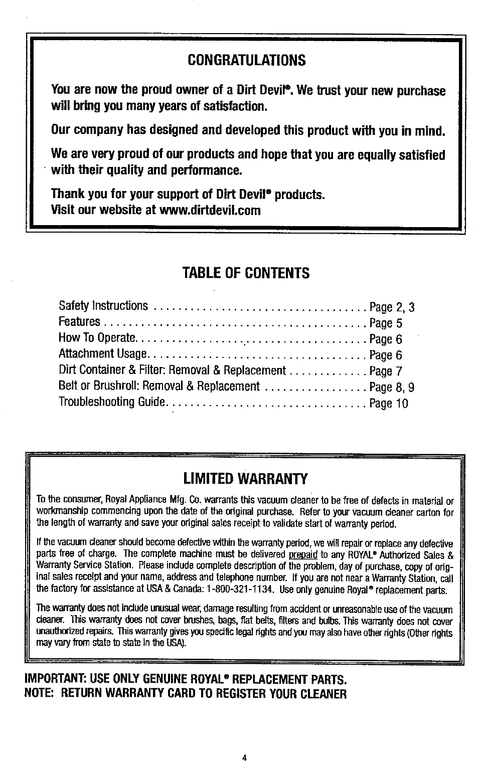 Page 4 of 10 - Dirt Devil 0100 User Manual  HAND VAC - Manuals And Guides L0610088