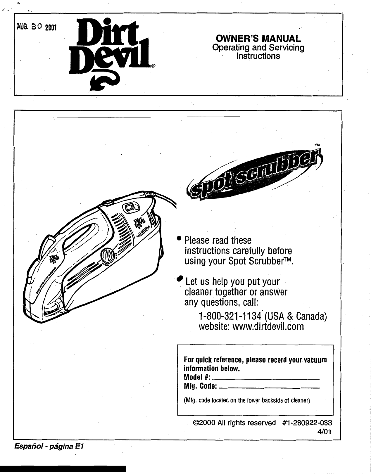 Dirt Devil Spot Scrubber Owners Manual ManualsLib Makes It Easy To Find