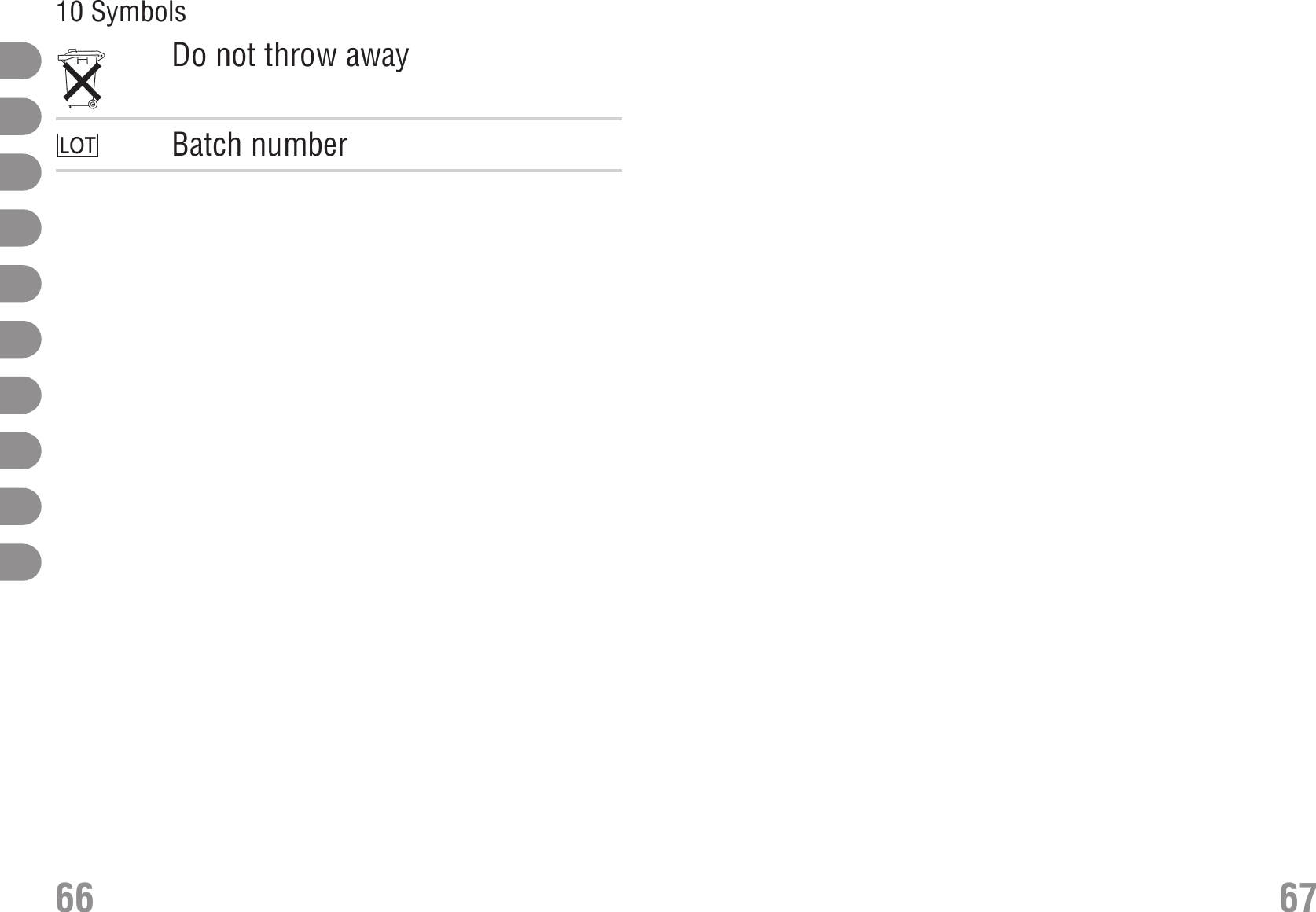 67Do not throw awayBatch numberLOT6610 Symbols