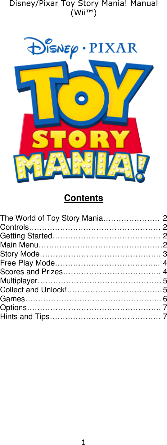 Page 1 of 7 - Disney-Interactive-Studios Disney-Interactive-Studios-Toy-Story-Mania-Users-Manual-  Disney-interactive-studios-toy-story-mania-users-manual
