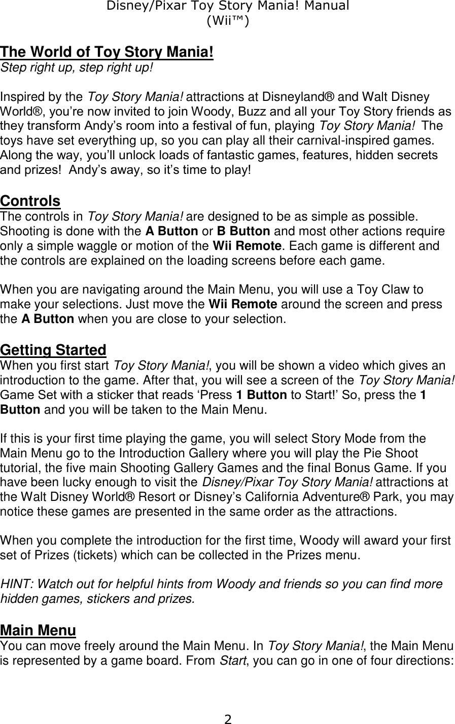 Page 2 of 7 - Disney-Interactive-Studios Disney-Interactive-Studios-Toy-Story-Mania-Users-Manual-  Disney-interactive-studios-toy-story-mania-users-manual