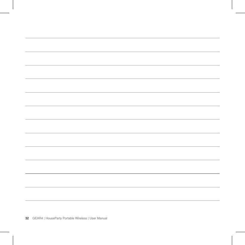 32 GEAR4 | HouseParty Portable Wireless | User Manual