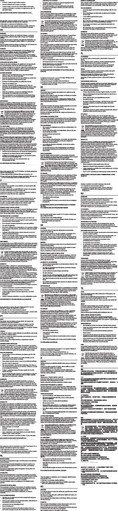 medidas:‒Reoriente o cambie de lugar la antena receptora.‒Aumente la distancia entre el equipo y el receptor.‒Conecte el equipo a una toma de un circuito distinto al del receptor.‒Consulte a su proveedor o a un t&eacute;cnico con experiencia en radio / TV para obtener ayuda.DECLARACI&Oacute;N DE EXPOSICI&Oacute;N A RADIACIONES DE LA FCC Este equipo cumple los l&iacute;mites de exposici&oacute;n a radiaciones de la FCC para entornos no controlados. Este equipo debe instalarse y utilizarse manteniendo una distancia m&iacute;nima de 20 cm entre el elemento que emite radiaciones y el cuerpo del usuario.Este dispositivo cumple los requisitos de la parte 15 de las normas de la FCC. Su utilizaci&oacute;n est&aacute; sujeta a las siguientes dos condiciones:1) Este equipo no puede provocar interferencias nocivas y2) Este equipo debe aceptar cualquier interferencia recibida, incluidas las interferencias que puedan provocar un funcionamiento no deseado. DEWARNUNGUm die Gefahr eines Brandes oder elektrischen Schlages so gering wie m&ouml;glich zu halten, sollten Sie dieses Ger&auml;t vor Regen oder Feuchtigkeit sch&uuml;tzen.Sch&uuml;tzen Sie das Ger&auml;t vor tropfenden oder spritzenden Fl&uuml;ssigkeiten, und stellen Sie keine mit Fl&uuml;ssigkeiten gef&uuml;llten Gef&auml;&szlig;e (z. B. Vasen) auf das Produkt.Explosionsgefahr bei falschem Einlegen der Batterie. Nur durch Batterien des gleichen Typs oder eines gleichwertigen Typs ersetzen.VORSICHTDurch die Verwendung von Bedienelementen oder Einstellungen oder die Durchf&uuml;hrung von Abl&auml;ufen, die nicht in dieser Anleitung aufgef&uuml;hrt sind, k&ouml;nnen Benutzer gef&auml;hrlicher Strahlung ausgesetzt werden.Batterien (Batteriesatz oder eingelegte Batterien) d&uuml;rfen nicht &uuml;berm&auml;&szlig;iger Hitze ausgesetzt werden, wie z. B. Sonneneinstrahlung, Feuer oder &auml;hnlichem.Stellen Sie sicher, dass die Batterien so eingelegt werden, wie es im Batteriefach angegeben ist.AUSPACKEN UND INSTALLIERENPacken Sie das Ger&auml;t vorsichtig aus. Es empﬁehlt sich, die Verpackung f&uuml;r den Fall aufzubewahren, dass Sie das Ger&auml;t einmal lagern m&uuml;ssen. Um Sch&auml;den am KeyBeacon zu vermeiden, sollten Sie das Ger&auml;t oder dessen Batterien nie in der N&auml;he von Heizk&ouml;rpern, direkt vor Heizungssch&auml;chten, in direktem Sonnenlicht oder in der N&auml;he von Wasser platzieren.ZU IHRER SICHERHEIT‒Ziehen Sie zuerst den Netzstecker heraus, bevor Sie das Netzteil abtrennen. Ziehen Sie nicht am Kabel selbst.‒Fassen Sie den Netzstecker nicht mit nassen H&auml;nden an, da dies einen Brand oder elektrischen Schlag verursachen kann.‒&Uuml;berlassen Sie Wartungsarbeiten nur qualifiziertem Personal. ‒&Ouml;ffnen Sie das Geh&auml;use nicht.‒Verdrehen oder klemmen Sie das Netzkabel nicht ein. Wenn der Netzstecker oder das Netzkabel ausgewechselt werden m&uuml;ssen, sollten Sie unbedingt auf die Einhaltung der Empfehlungen des Herstellers achten.‒Ziehen Sie bei Gewittern, und wenn das Ger&auml;t l&auml;ngere Zeit nicht verwendet wird, den Ger&auml;testecker aus der Steckdose.‒Wenn der Netzstecker oder ein Ger&auml;testecker als Abschalteinrichtung verwendet werden, muss die Abschalteinrichtung jederzeit zug&auml;nglich sein.ENTSORGUNGGem&auml;&szlig; der europ&auml;ischen WEEE-Richtlinie 2002/96/EG und Richtlinie &uuml;ber Batterien und Akkumulatoren (2006/66/EG) m&uuml;ssen alle elektrischen und elektronischen Produkte im Rahmen eines &ouml;rtlichen Sammelsystems getrennt entsorgt werden. Entsorgen Sie diese Gegenst&auml;nde nicht mit dem normalen Hausm&uuml;ll. Befolgen Sie die &ouml;rtlichen Vorschriften f&uuml;r die sichere Entsorgung.Das Symbol der durchgekreuzten M&uuml;lltonne bedeutet, dass das vorliegende Produkt innerhalb der EU nicht zusammen mit dem Hausm&uuml;ll entsorgt werden darf. Um sch&auml;dliche Auswirkungen auf Umwelt und Gesundheit durch unsachgem&auml;&szlig;e Entsorgung zu verhindern, sollte es verantwortungsbewusst recycelt werden, um die nachhaltige Wiederverwendung von Materialressourcen zu f&ouml;rdern. Verwenden Sie zur R&uuml;ckgabe Ihres gebrauchten Ger&auml;ts bitte die R&uuml;ckgabe- und Sammelsysteme oder wenden Sie sich an den H&auml;ndler, bei dem das Produkt gekauft wurde. Er kann dieses Produkt annehmen und einer umweltfreundlichen Wiederverwertung zuf&uuml;hren.FCC-RICHTLINIENSie werden darauf hingewiesen, dass &Auml;nderungen, die von der f&uuml;r die Einhaltung der Vorschriften verantwortlichen Stelle nicht ausdr&uuml;cklich genehmigt wurden, zum Verlust der Betriebsberechtigung des Benutzers f&uuml;hren k&ouml;nnen. Dieses Ger&auml;t wurde gepr&uuml;ft und stimmt gem&auml;&szlig; Teil 15 der FCC-Richtlinien mit den Grenzwerten f&uuml;r ein digitales Ger&auml;t der Klasse B &uuml;berein.Diese Grenzwerte sollen einen angemessenen Schutz vor sch&auml;dlichen St&ouml;rungen bei der Installation in Wohngebieten gew&auml;hrleisten. Dieses Ger&auml;t erzeugt, verwendet und kann Hochfrequenzenergie abgeben, und es kann sch&auml;dliche St&ouml;rungen beim Funkverkehr hervorrufen, wenn es nicht vorschriftsm&auml;&szlig;ig installiert und anweisungsgem&auml;&szlig; verwendet wird.Es kann jedoch nicht garantiert werden, dass bei einer bestimmten Installation keine St&ouml;rungen auftreten werden. Sollte dieses Ger&auml;t sch&auml;dliche St&ouml;rungen beim Radio- oder Fernsehempfang verursachen, was durch Ein- und Ausschalten des Ger&auml;ts festgestellt werden kann, wird dem Benutzer geraten, die St&ouml;rung durch eine oder mehrere der folgenden Ma&szlig;nahmen zu beheben:‒Ver&auml;ndern Sie die Ausrichtung bzw. den Standort der Empfangsantenne.‒Vergr&ouml;&szlig;ern Sie den Abstand zwischen Ger&auml;t und Empf&auml;nger.‒Schlie&szlig;en Sie das Ger&auml;t an eine Steckdose an, die auf einem anderen Stromkreis als die des Empf&auml;ngers liegt.‒Bitten Sie den H&auml;ndler oder einen erfahrenen Radio- und Fernsehtechniker um Hilfe.FCC-ERKL&Auml;RUNG ZUR STRAHLENBELASTUNG Dieses Ger&auml;t entspricht den FCC-Grenzwerten f&uuml;r die Strahlenbelastung in einer unkontrollierten Umgebung. Dieses Ger&auml;t sollte unter Einhaltung eines Mindestabstands von 20 cm zwischen der Strahlungsquelle und Ihrem K&ouml;rper installiert und betrieben werden.Dieses Ger&auml;t entspricht Teil 15 der FCC-Richtlinien. Der Betrieb unterliegt den folgenden zwei Bedingungen:1) Dieses Ger&auml;t darf keine sch&auml;dlichen St&ouml;rungen verursachen, und2) Dieses Ger&auml;t muss alle St&ouml;rungen vertragen, einschlie&szlig;lich St&ouml;rungen, die zu einem unerw&uuml;nschten Betrieb des Ger&auml;ts f&uuml;hren k&ouml;nnen.ITAVVERTENZAPer ridurre il rischio di incendi o scosse elettriche, non esporre questa unit&agrave; alla pioggia o all&rsquo;umidit&agrave;.Non esporre l&rsquo;apparecchio a possibili inﬁltrazioni o spruzzi e non appoggiare su di esso contenitori pieni d&rsquo;acqua, ad esempio vasi.La batteria pu&ograve; esplodere se non viene sostituita correttamente. Sostituire la batteria solo con una dello stesso tipo o equivalente.ATTENZIONESe si utilizzano i controlli e si regolano le prestazioni diversamente da come speciﬁcato, potrebbe veriﬁcarsi un&rsquo;esposizione pericolosa alle radiazioni.Non esporre le batterie (gruppo batterie o batterie installati) a temperature eccessive, ad esempio alla luce diretta del sole, a ﬁamme o simili. Inserire le batterie nel comparto batterie nel modo indicato.DISIMBALLAGGIO E INSTALLAZIONE Disimballare l&rsquo;unit&agrave; con cura. Si consiglia di conservare l&rsquo;imballaggio per riporvi l&rsquo;unit&agrave; quando non la si utilizza per lungo tempo. Per evitare danni, non posizionare l&rsquo;unit&agrave; o le batterie vicino a un termosifone, davanti a una fonte di calore, alla luce diretta del sole o vicino all&rsquo;acqua.INFORMAZIONI PER LA SICUREZZA‒Per scollegare l&rsquo;adattatore, estrarre prima la spina, non tirare il cavo.‒Non toccare mai la spina con le mani bagnate, in quanto questo potrebbe provocare incendi o scosse elettriche.‒Per le riparazioni, rivolgersi esclusivamente a personale qualificato. ‒Non aprire l&rsquo;alloggiamento.‒Non torcere o pizzicare il cavo di alimentazione. Se &egrave; necessario sostituire la spina o il cavo di alimentazione, assicurarsi che corrisponda ai requisiti del produttore.‒Scollegare l&rsquo;unit&agrave; dall&rsquo;alimentazione durante i temporali e se non la si utilizza per lunghi periodi di tempo.‒Se si usa come dispositivo di disconnessione la spina dell&rsquo;alimentazione elettrica o un accoppiatore elettrico, il dispositivo di disconnessione deve sempre rimanere pronto per essere azionato.SMALTIMENTOIn base alla Direttiva europea WEEE (2002/96/CE) e alla Direttiva sulle batterie (2006/66/CE), tutte le apparecchiature elettriche ed elettroniche devono essere raccolte separatamente mediante un sistema di raccolta locale. Non smaltire quest articoli con i normali riﬁuti domestici. Attenersi alle normative locali per smaltirli in modo sicuro.Il simbolo del bidone a rotelle indica che il prodotto non deve essere smaltito con i normali riﬁuti domestici, nell&rsquo;intera Unione Europea. Per prevenire possibili danni all&rsquo;ambiente o alla salute umana a seguito di smaltimento incontrollato dei riﬁuti, riciclare il prodotto in modo responsabile al ﬁne di promuovere il riutilizzo sostenibile delle risorse materiali. Per restituire un dispositivo usato, utilizzare gli appositi impianti di restituzione e raccolta oppure contattare il rivenditore originale del prodotto, che provveder&agrave; a riciclare il prodotto nel rispetto dell&rsquo;ambiente.NORME FCCEventuali modiﬁche o alterazioni non espressamente approvate dal responsabile della conformit&agrave; possono rendere nulla l&rsquo;autorizzazione dell&rsquo;utente all&rsquo;utilizzo dell&rsquo;apparecchiatura stessa. Questa apparecchiatura &egrave; stata testata e trovata conforme con i limiti previsti per un dispositivo digitale di ClasseB in osservanza della Parte 15 delle norme FCC.Lo scopo di tali limiti &egrave; di garantire una ragionevole protezione da interferenze nocive in un&rsquo;installazione residenziale. Questa apparecchiatura genera, utilizza e pu&ograve; irradiare energia di radiofrequenza e se non viene installata e usata in base alle istruzioni contenute nel manuale, pu&ograve; causare interferenze dannose alle comunicazioni radio.In ogni caso, non pu&ograve; essere garantito che non si veriﬁchi alcuna interferenza in una particolare installazione. Se l&rsquo;apparecchiatura provoca interferenze dannose alla ricezione radiotelevisiva, determinabili spegnendo e riaccendendo la macchina, si raccomanda all&rsquo;utente di correggere il problema in uno dei modi seguenti:‒Cambiare l&rsquo;orientamento o la posizione dell&rsquo;antenna di ricezione.‒Aumentare la distanza tra l&rsquo;apparecchiatura e il ricevitore.‒Collegare l&rsquo;apparecchiatura a una presa appartenente a un circuito diverso rispetto al ricevitore.‒Chiedere consulenza al rivenditore o a un tecnico radiotelevisivo esperto.DICHIARAZIONE FCC SULL&rsquo;ESPOSIZIONE ALLE RADIAZIONI Questo apparecchio &egrave; conforme ai limiti FCC sull&rsquo;esposizione alle radiazioni da radiofrequenza deﬁniti per gli ambienti non controllati. L&rsquo;apparecchio deve essere installato e utilizzato a una distanza minima di 20 cm tra l&rsquo;emettitore di radiazioni e il proprio corpo.Questo dispositivo &egrave; conforme alla parte 15 delle regole FCC. L&rsquo;uso del dispositivo &egrave; soggetto alle seguenti due condizioni:1) Il dispositivo non deve causare interferenze dannose.2) Il dispositivo deve accettare qualsiasi interferenza ricevuta, comprese quelle che potrebbero causare problemi nel suo funzionamento.PTAVISOPara reduzir o risco de inc&ecirc;ndio ou choque el&eacute;ctrico n&atilde;o exponha este equipamento &agrave; chuva nem &agrave; humidade.O equipamento n&atilde;o deve ser exposto a pingos nem salpicos, nem deve colocar sobre ele quaisquer objectos com l&iacute;quidos, por exemplo jarras.Se a bateria for substitu&iacute;da incorrectamente existe risco de explos&atilde;o. Substitua apenas por bateria do mesmo tipo ou equivalente.CUIDADOA utiliza&ccedil;&atilde;o de controlos ou ajustes diferentes dos especiﬁcados poder resultar em exposi&ccedil;&atilde;o a radia&ccedil;&atilde;o perigosa.As pilhas ou a bateria n&atilde;o devem ser expostas a calor excessivo, tal como sol intenso, fogo ou algo similar.Assegure que as pilhas estejam inseridas no compartimento respectivo conforme indicado.DESEMBALAGEM E INSTALA&Ccedil;&Atilde;O Desembale o seu equipamento com cuidado. Recomendamos que guarde a caixa de embalagem, para o caso de precisar de arrumar o equipamento. Para evitar danos nunca coloque o equipamento nem as pilhas perto de radiadores, em frente de sa&iacute;das de ar quente, sob luz solar directa, ou perto da &aacute;gua.PARA SUA SEGURAN&Ccedil;A‒Quando desligar a fonte de alimenta&ccedil;&atilde;o puxe primeiro pela ficha. N&atilde;o puxe pelo cabo.‒Nunca manuseie a ficha el&eacute;ctrica com as m&atilde;os molhadas, pois isto poderia causar choque el&eacute;ctrico ou inc&ecirc;ndio.‒Deixe qualquer repara&ccedil;&atilde;o apenas a cargo de um profissional qualificado.‒N&atilde;o abra a caixa do equipamento.‒N&atilde;o tor&ccedil;a nem belisque o cabo da fonte de alimenta&ccedil;&atilde;o. Se a ficha ou o cabo de alimenta&ccedil;&atilde;o precisarem de ser reparados, certifique-se de seguir as recomenda&ccedil;&otilde;es do fabricante.‒Desligue o equipamento durante trovoadas e quando n&atilde;o for us&aacute;-lo durante muito tempo.‒No caso da ficha de liga&ccedil;&atilde;o &agrave; tomada de corrente el&eacute;ctrica ou a ficha de liga&ccedil;&atilde;o ao aparelho serem usadas como forma de desligar o aparelho, estas devem ser de f&aacute;cil acesso e utiliza&ccedil;&atilde;o.ELIMINA&Ccedil;&Atilde;ODe acordo com a Diretiva Europeia WEEE (2002/96/EC) e a Diretiva de Baterias (2006/66/EC) todos os produtos eletr&oacute;nicos e baterias t&ecirc;m de ser recolhidos separadamente atrav&eacute;s de um sistema local de recolha. N&atilde;o deite fora estes objetos com o seu lixo dom&eacute;stico. Siga os regulamentos locais para dispensar de forma segura.A marca de caixote do lixo com rodas indica que este produto n&atilde;o deve ser eliminado com outro lixo dom&eacute;stico em toda a Uni&atilde;o Europeia. Para evitar poss&iacute;veis danos no ambiente ou sa&uacute;de humana devido a elimina&ccedil;&atilde;o de lixo n&atilde;o controlada, recicle-o de forma respons&aacute;vel a ﬁm de promover a utiliza&ccedil;&atilde;o sustent&aacute;vel de recursos materiais. Para devolver o seu dispositivo utilizado, utilize os sistemas de devolu&ccedil;&atilde;o e recolha ou contacte o revendedor onde o produto foi comprado. Eles podem levar este produto para reciclagem ambientalmente segura.NORMAS FCCFica avisado de que altera&ccedil;&otilde;es ou modiﬁca&ccedil;&otilde;es n&atilde;o expressamente aprovadas pela entidade respons&aacute;vel pela conformidade com normas podem anular o direito do utilizador usar o equipamento. Este equipamento foi testado e encontrado em conformidade com os limites para um equipamento digital da Classe B, conforme a sec&ccedil;&atilde;o 15 das regras FCC.Estes limites destinam-se a fornecer protec&ccedil;&atilde;o razo&aacute;vel contra interfer&ecirc;ncia indesejada numa instala&ccedil;&atilde;o residencial. Este equipamento gera, usa e pode emitir energia de frequ&ecirc;ncia r&aacute;dio e, se n&atilde;o for instalado e usado de acordo com as instru&ccedil;&otilde;es, pode causar interfer&ecirc;ncia prejudicial nas comunica&ccedil;&otilde;es r&aacute;dio.Contudo, n&atilde;o existe garantia de que n&atilde;o possa ocorrer interfer&ecirc;ncia numa dada instala&ccedil;&atilde;o. Se este equipamento causar interfer&ecirc;ncias prejudiciais &agrave; recep&ccedil;&atilde;o de r&aacute;dio ou de televis&atilde;o, o que pode ser determinado desligando e voltando a ligar o equipamento, encoraja-se o utilizador a tentar corrigir a interfer&ecirc;ncia atrav&eacute;s de uma, ou mais, das seguintes medidas:‒Mude a orienta&ccedil;&atilde;o ou a localiza&ccedil;&atilde;o da antena.‒Aumente a separa&ccedil;&atilde;o entre o equipamento e o receptor.‒Ligue o equipamento a uma tomada el&eacute;ctrica de um circuito diferente daquele ao qual o receptor est&aacute; ligado.‒Consulte um revendedor ou um t&eacute;cnico de r&aacute;dio / TV para obter ajuda.DECLARA&Ccedil;&Atilde;O DE EXPOSI&Ccedil;&Atilde;O DE RADIA&Ccedil;&Atilde;O FCCEste equipamento est&aacute; em conformidade com os limites de exposi&ccedil;&atilde;o de radia&ccedil;&atilde;o FCC deﬁnidos para ambiente n&atilde;o controlado. Este equipamento deve ser instalado e operado com uma dist&acirc;ncia m&iacute;nima de 20 cm entre o radiador e o seu corpo.Este equipamento est&aacute; em conformidade com a Parte 15 das Regras FCC. A utiliza&ccedil;&atilde;o est&aacute; sujeita &agrave;s seguintes duas condi&ccedil;&otilde;es:1) Este equipamento n&atilde;o pode causar interfer&ecirc;ncia nociva e2) Este equipamento tem de aceitar qualquer interfer&ecirc;ncia recebida, incluindo interfer&ecirc;ncias que possam causar funcionamento indesejado.NLWAARSCHUWINGBlootstelling van dit apparaat aan regen of vocht kan brand of een elektrische schok veroorzaken.Het apparaat mag niet worden blootgesteld aan druppels of spetters en er mogen geen objecten gevuld met vloeistof, zoals vazen, op het apparaat worden geplaatst.Explosiegevaar indien batterij onjuist wordt geplaatst. Vervang alleen door hetzelfde of vergelijkbaar type.VOORZICHTIGGebruik van besturingsknoppen of aanpassing van prestaties of procedures anders dan hier beschreven, kan resulteren in gevaarlijke stralingsblootstelling.Stel de batterijen (batterijpakket of ge&iuml;nstalleerde batterijen) niet bloot aan overmatige hitte, zoals direct zonlicht, vuur en dergelijke.Zorg dat de batterijen volgens de aanwijzingen in het batterijvak worden geplaatst.UITPAKKEN EN INSTALLERENPak het apparaat voorzichtig uit. Het is raadzaam de verpakking te bewaren, voor het geval het apparaat langere tijd moet worden opgeborgen. Plaats het apparaat of de batterijen nooit vlakbij een radiator, v&oacute;&oacute;r een heteluchtverwarming, in direct zonlicht of vlakbij water om schade te voorkomen.VOOR JE EIGEN VEILIGHEID‒Trek alleen aan de stekker als je het netstroomadapter wilt loskoppelen. Trek nooit aan het snoer.‒Raak de netstroomstekker nooit aan met natte handen, omdat dit brand of een elektrische schok kan veroorzaken.‒Laat reparatie over aan deskundig personeel. ‒Open de behuizing niet.‒Draai of doorboor het netsnoer nooit. Indien de stekker of het snoer moet worden vervangen, zorg dan dat de nieuwe kabel voldoet aan de aanbevelingen van de fabrikant.‒Haal tijdens onweer en wanneer het apparaat langdurig niet wordt gebruikt, de stekker uit het stopcontact.‒Als de netstroomstekker of een apparaatkoppeling wordt gebruikt als middel om de verbinding te verbreken, moet deze te allen tijde toegankelijk blijven.AFVALVERWERKINGVolgens de Europese WEEE-richtlijn 2002/96/EC en batterijrichtlijn 2006/66/EC moeten alle elektrische en elektronische apparaten en batterijen apart worden ingezameld bij de gemeente. Gooi deze producten niet bij het huisvuil. Volg de gemeentelijke regels voor chemisch afval.De huisvuilcontainermarkering geeft aan dat dit product in de hele EU niet bij het huishoudelijk afval mag worden gegooid. Recycle dit product op verantwoorde wijze, om duurzaam hergebruik van grondstoﬀen te bevorderen en mogelijke schade aan het milieu of de gezondheid door ongecontroleerd afvoeren te voorkomen. Retourneer het gebruikte toestel via de retour- en ophaalsystemen of neem contact op met de winkel waar het product is gekocht. De winkel kan dit product inzamelen voor milieuvriendelijk hergebruik.FCC-REGELSU bent gewaarschuwd dat als de gebruiker wijzigingen of aanpassingen aanbrengt die niet uitdrukkelijk zijn toegestaan door de partij die verantwoordelijk is voor naleving van de regels, kan de gebruiker het gebruiksrecht worden ontzegd. Deze apparatuur is getest en voldoet aan de normen voor een digitaal apparaat klasse B, volgens hoofdstuk 15 van de FCC-regels.Deze normen zijn ingesteld om redelijke bescherming te bieden tegen storing aan een installatie in huis. Dit apparaat genereert en gebruikt radiofrequentie-energie en kan radiogolven uitzenden en kan, indien niet ge&iuml;nstalleerd en gebruikt volgens de instructies, storing veroorzaken aan radiocommunicatie.Er is echter geen garantie dat er geen enkele storing zal optreden. Als dit apparaat wel storing veroorzaakt aan radio- of televisieontvangst, hetgeen kan worden vastgesteld door het apparaat uit en weer aan te zetten, is het raadzaam de storing te proberen te verhelpen door een van de volgende maatregelen toe te passen:‒Richt de ontvangstantenne anders of zet deze op een andere plaats.‒Zet het apparaat verder van de ontvanger af.‒Sluit het apparaat aan op een stopcontact dat op een ander circuit zit dan dat waarop de ontvanger is aangesloten.‒Raadpleeg de dealer of een ervaren radio/tv-monteur.FCC-VERKLARING MET BETREKKING TOT BLOOTSTELLING AAN STRALINGDit apparaat is conform de FCC-stralingsnormen in een ongecontroleerde omgeving. Dit apparaat moet worden ge&iuml;nstalleerd en gebruikt op een afstand van minimaal 20 cm tussen de stralingsbron en uw lichaam.Dit apparaat voldoet aan deel 15 van de FCC-regels. Werking is aan de volgende twee voorwaarden onderhevig:1) Dit apparaat mag geen schadelijke storing veroorzaken en2) Dit apparaat moet alle ontvangen storing accepteren, inclusief storing die ongewenste werking veroorzaakt.SEVARNINGF&ouml;r att minska risken f&ouml;r eldsv&aring;da eller elektrisk chock, uts&auml;tt inte den h&auml;r enheten f&ouml;r regn eller fukt.Apparaten f&aring;r inte uts&auml;ttas f&ouml;r vatten eller v&auml;tska och f&ouml;rem&aring;l som inneh&aring;ller v&auml;tska f&aring;r inte placeras p&aring; apparaten.Explosionsfara mid felaktigt batteribyte. Anv&auml;nd samma batterityp eller en ekvivalent typ som rekommenderas av apparattillverkaren. Kassera anv&auml;nt batteri enligt fabrikantens instruktion.OBS!Anv&auml;ndning av kontroller eller justeringar r&ouml;randes prestandan av procedurer som inte ﬁnns angivna kan orsaka farlig str&aring;lning.Batterier (batteripack eller installerade batterier) f&aring;r inte uts&auml;ttas f&ouml;r stark v&auml;rme som t.ex. solsken eller &ouml;ppen eld.Kontrollera att batterierna sitter &aring;t r&auml;tt h&aring;ll, i enlighet med informationen p&aring; batterifackets insida.UPPACKNING OCH INSTALLATIONPacka upp enheten f&ouml;rsiktigt. Vi rekommenderar att du sparar f&ouml;rpackningen om du skulle beh&ouml;va f&ouml;rvara enheten en l&auml;ngre tid. F&ouml;r att undvika skador p&aring; enheten ska den eller dess batterier aldrig placeras n&auml;ra element, framf&ouml;r v&auml;rmeventiler, under direkt solljus eller n&auml;ra vatten.F&Ouml;R DIN S&Auml;KERHET‒N&auml;r du kopplar fr&aring;n n&auml;tadaptern ska du f&ouml;rst dra ut str&ouml;mkontakten. Dra aldrig i sladden.‒Hantera aldrig str&ouml;mkontakten med fuktiga h&auml;nder, eftersom detta kan leda till eldsv&aring;da eller elst&ouml;tar.‒Kontakta kvalificerad servicepersonal f&ouml;r service. ‒&Ouml;ppna aldrig h&ouml;ljet.‒Snurra eller kl&auml;m aldrig str&ouml;msladden. Om kontakten eller str&ouml;msladden beh&ouml;ver bytas ut ska du s&auml;kerst&auml;lla att detta g&ouml;rs i enlighet med tillverkarens rekommendationer.‒Dra ut str&ouml;mmen till enheten vid &aring;skv&auml;der och n&auml;r den inte anv&auml;nds under en l&auml;ngre tid.‒Om apparaten kopplas bort fr&aring;n str&ouml;mf&ouml;rs&ouml;rjningen med n&auml;tkabelns eller apparatens kontakt ska det vara l&auml;tt att komma &aring;t och anv&auml;nda denna kontakt.AVFALLSHANTERINGEnligt EU:S WEEE-direktiv (2002/96/EC) och batteridirektiv (2006/66/EC) m&aring;ste alla elektriska och elektroniska produkter och batterier samlas in separat genom ett lokalt insamlingssystem. Kasta inte dessa f&ouml;rem&aring;l i hush&aring;llssoporna. F&ouml;lj lokala best&auml;mmelser f&ouml;r s&auml;ker avfallshantering.Den &ouml;verkorsade soptunnan anger att produkten inte f&aring;r kastas i hush&aring;llsoporna inom EU. F&ouml;r att skydda milj&ouml;n och m&auml;nniskors h&auml;lsa ska produkten l&auml;mnas in f&ouml;r k&auml;llsoertering p&aring; ett ansvarsfullt s&auml;tt som fr&auml;mjar h&aring;llbar &aring;tervinning av viktiga resurser. &Aring;terl&auml;mna en uttj&auml;nt enhet enligt retur- och uppsamlingssystemen eller kontakta &aring;terf&ouml;rs&auml;ljaren som du k&ouml;pte produkten av. &Aring;terf&ouml;rs&auml;ljaren kan ta hand om produkten f&ouml;r milj&ouml;v&auml;nlig &aring;tervinning.FCC-REGLERObservera att f&ouml;r&auml;ndringar eller modiﬁkationer som inte uttryckligen &auml;r till&aring;tna av den part som ansvarar f&ouml;r regelefterlevnad kan ogiltigg&ouml;ra anv&auml;ndarens beh&ouml;righet att anv&auml;nda utrustningen. Utrustningen har testats och befunnits uppfylla begr&auml;nsningarna f&ouml;r en digital enhet i klass B enligt avsnitt 15 i FCC-reglerna.Gr&auml;nserna har utformats f&ouml;r att ge sk&auml;ligt skydd mot st&ouml;rningar i en installation f&ouml;r hemmabruk. Utrustningen genererar, anv&auml;nder och kan utstr&aring;la RF-energi och kan, om den inte installeras och anv&auml;nds i enlighet med anvisningarna, st&ouml;ra radiokommunikation.Det ﬁnns dock ingen garanti f&ouml;r att inte st&ouml;rningar kan f&ouml;rekomma i en viss installation. Om utrustningen st&ouml;r radio- eller tv-mottagningen, vilket kan avg&ouml;ras genom att du sl&aring;r av / p&aring; utrustningen, uppmuntras anv&auml;ndaren att &aring;tg&auml;rda detta genom att vidta en eller ﬂera av f&ouml;ljande &aring;tg&auml;rder:‒Rikta in den mottagande antennen &aring;t ett annat h&aring;ll eller flytta den.‒&Ouml;ka avst&aring;ndet mellan utrustningen och mottagaren.‒Anslut utrustningen till ett uttag i en annan krets &auml;n den som mottagaren &auml;r ansluten till.BE &Aring;TERF&Ouml;RS&Auml;LJAREN ELLER EN ERFAREN RADIO-/TV-TEKNIKER OM HJ&Auml;LP.FCC:S MEDDELANDE OM STR&Aring;LNINGSEXPONERINGUtrustningen uppfyller FCC:s begr&auml;nsningar f&ouml;r str&aring;lningsexponering som har fastst&auml;llts f&ouml;r en okontrollerad milj&ouml;. Utrustningen ska installeras och anv&auml;ndas s&aring; att det &auml;r minst 20 cm avst&aring;nd mellan radiatorn och din kropp.Den h&auml;r enheten uppfyller kraven i avsnitt 15 i FCC-reglerna. Anv&auml;ndningen styrs av f&ouml;ljande tv&aring; villkor:1) Enheten f&aring;r inte orsaka skadliga st&ouml;rningar.2) Enheten m&aring;ste acceptera eventuella st&ouml;rningar, inklusive st&ouml;rningar som kan leda till att enheten inte fungerar p&aring; &ouml;nskat s&auml;tt.DKADVARSELFor at mindske risikoen for brand eller elektrisk st&oslash;d m&aring; enheden ikke uds&aelig;ttes for regn eller fugt.Apparatet m&aring; ikke uds&aelig;ttes for dryp eller vandst&aelig;nk, og genstande, der er fyldt med v&aelig;ske (f.eks. en vase), m&aring; ikke anbringes p&aring; apparatet.Lithiumbatteri - Eksplosionsfare ved fejlagtig h&aring;ndtering. Udskiftning m&aring; kun ske med batteri af samme fabrikat og type. Lev&eacute;r det brugte batteri tilbage til leverand&oslash;ren.BEM&AElig;RKBrug af styring eller justeringer af ydelse udover de speciﬁcerede kan f&oslash;re til uds&aelig;ttelse for farlig str&aring;ling.Batterierne (batteripakken eller isatte batterier) m&aring; ikke uds&aelig;ttes for st&aelig;rk varme, f.eks. i form af direkte sollys, ild eller lignende.S&oslash;rg for, at batterierne er indsat som vist i batterirummet.&Aring;BNING AF EMBALLAGEN OG INSTALLATION&Aring;bn enheden forsigtigt. Vi anbefaler, at du gemmer emballagen, i fald du f&aring;r brug for at opbevare enheden. For at undg&aring; skade bedes du aldrig placere enheden eller dens batterier i n&aelig;rheden af radiatorer, foran varmeaftr&aelig;k, i direkte sollys eller n&aelig;r vand.AF HENSYN TIL DIN SIKKERHED‒Tr&aelig;k f&oslash;rst str&oslash;mforsyningsstikket ud, n&aring;r str&oslash;madapteren frakobles. Tr&aelig;k ikke blot ledningen ud.‒R&oslash;r aldrig ved str&oslash;mstikket med v&aring;de h&aelig;nder, da det kunne for&aring;rsage brand eller elektrisk st&oslash;d.‒Lad kun kvalificeret personale foretage serviceeftersyn.‒&Aring;bn ikke indfatningen.‒Vrid eller klem ikke str&oslash;mforsyningskablet. Hvis stikket eller ledningen skal udskiftes, s&aring; s&oslash;rg for, at delen opfylder fabrikantens anbefaling.‒Tr&aelig;k stikket til enheden ud i lynvejr, eller n&aring;r den ikke anvendes i l&aelig;ngere tidsrum.‒Hvis netstikket eller apparatets kobler anvendes som afbryder, skal denne afbryder v&aelig;re let at komme til.BORTSKAFFELSEI henhold til EU&rsquo;s WEEE-direktiv (2002/96/EF) og batteridirektivet (2006/66/EF) skal alle elektriske og elektroniske produkter og batterier indsamles s&aelig;rskilt af et lokalt indsamlingssystem. Kasser ikke batterier sammen med dit normale husholdningsaﬀald. F&oslash;lg lokale regler for sikker afskaﬀelse.M&aelig;rkning med en aﬀaldsspand med hjul angiver, at dette produkt ikke b&oslash;r bortskaﬀes sammen med andet husholdningsaﬀald i EU. For at forebygge mulige skader p&aring; milj&oslash;et eller menneskers helbred som f&oslash;lge af ikke-kontrolleret bortskaﬀelse af aﬀald skal denne type aﬀald adskilles fra andre typer aﬀald og genanvendes p&aring; ansvarlig vis med henblik p&aring; at fremme b&aelig;redygtigt genbrug af materialeressourcer. Benyt returnerings- og indsamlingssystemer eller kontakt den forhandler, hvor produktet er k&oslash;bt, n&aring;r du skal returnere din brugte enhed. De kan aﬂevere dette produkt til milj&oslash;venlig genanvendelse.FCC-REGLERDu advares om, at &aelig;ndringer eller modiﬁkationer, som ikke er udtrykkeligt godkendt af den part, der er ansvarlig for overholdelse, kan bevirke, at brugerens bemyndigelse til at betjene udstyret g&oslash;res ugyldig. Disse begr&aelig;nsninger er beregnet til at tilvejebringe rimelig beskyttelse mod skadelig interferens i en installation i en bolig. Dette udstyr frembringer, anvender og kan udsende h&oslash;jfrekvensenergi, og kan, hvis det ikke installeres og anvendes i overensstemmelse med vejledningen, for&aring;rsage skadelig interferens p&aring; radiokommunikation.Der er imidlertid ingen garanti for, at der ikke vil opst&aring; interferens i en bestemt installation. Hvis dette udstyr for&aring;rsager skadelig interferens p&aring; radio- eller tv-modtagelse, hvilket kan afg&oslash;res ved at slukke og t&aelig;nde for udstyret, opfordres brugeren til at pr&oslash;ve at afhj&aelig;lpe interferensen med en eller ﬂere af f&oslash;lgende metoder:‒Vend eller flyt modtageantennen.‒For&oslash;g afstanden mellem udstyret og modtageren.‒Tilslut udstyret til en kontakt p&aring; et andet kredsl&oslash;b end det, modtageren er tilsluttet.‒Henvend dig til forhandleren eller en erfaren radio/tv-tekniker for hj&aelig;lp.FCC-ERKL&AElig;RING OM STR&Aring;LINGDette udstyr opfylder FCC-eksponeringsgr&aelig;nserne for str&aring;ling som fastlagt for et ukontrolleret milj&oslash;. Udstyret skal installeres og anvendes med en afstand p&aring; mindst 20 cm mellem str&aring;lingskilden og din krop.Enheden er i overensstemmelse med afsnit 15 i FCC-reglerne. Betjening er med forbehold af f&oslash;lgende to betingelser:1) Denne enhed m&aring; ikke for&aring;rsage skadelig interferens, og2) Denne enhed skal modtage enhver interferens, inklusive interferens, som kan for&aring;rsage u&oslash;nsket funktion af enheden.FIVAROITUSV&auml;ltt&auml;&auml;ksesi tulipaloa tai s&auml;hk&ouml;iskua &auml;l&auml; j&auml;t&auml; tuotetta sateeseen tai kosteaan paikkaan.Laitetta ei saa altistaa pisaroille tai roiskeille, eik&auml; sen p&auml;&auml;lle saa asettaa nesteell&auml; t&auml;ytettyj&auml; esineit&auml;, kuten maljakoita.Paristo voi r&auml;j&auml;ht&auml;&auml;, jos se on virheellisesti asennettu. Vaihda paristo ainoastaan laitevalmistajan suosittelemaan tyyppiin. H&auml;vit&auml; kaytetty paristo valmistajan ohjeiden mukaisesti.HUOMIOS&auml;teilyvaara jos ei k&auml;ytet&auml; ohjekirjan mukaisesti.Akut/paristot (akkupakkaus tai asennetut paristot) on suojattava liialliselta kuumuudelta, kuten auringonpaisteelta tai tulelta.Varmista, ett&auml; paristot asennetaan paristolokeron ohjeiden mukaan.PAKKAUKSEN PURKAMINEN JA ASENNUSPura laite pakkauksesta varovasti. Pakkaus kannattaa s&auml;&auml;st&auml;&auml; silt&auml; varalta, ett&auml; haluat my&ouml;hemmin varastoida laitteen. &Auml;l&auml; koskaan aseta laitetta tai sen akkuja patterin tai muun l&auml;mm&ouml;nl&auml;hteen l&auml;helle, suoraan auringonvaloon tai veden l&auml;hettyville.TURVALLISUUSOHJEITA‒Kun irrotat virtal&auml;hteen, ved&auml; virtapistokkeesta, &auml;l&auml; johdosta.‒&Auml;l&auml; kosketa virtapistoketta m&auml;rin k&auml;sin, koska se saattaa aiheuttaa tulipalon tai s&auml;hk&ouml;iskun.‒Laitetta saa huoltaa ainoastaan p&auml;tev&auml; ammattilainen.‒&Auml;l&auml; avaa laitteen koteloa.‒&Auml;l&auml; kierr&auml; &auml;l&auml;k&auml; purista virtajohtoa. Jos virtajohto tai -pistoke joudutaan vaihtamaan, varmista ett&auml; varaosa vastaa valmistajan suosituksia.‒Irrota laitteen virtajohto ukonilman aikana tai jos laitetta ei k&auml;ytet&auml; pitk&auml;&auml;n aikaan.‒Jos virtapistoketta tai kojepistokytkint&auml; k&auml;ytet&auml;&auml;n virran katkaisulaitteena, siihen on p&auml;&auml;st&auml;v&auml; helposti k&auml;siksi.LAITTEEN H&Auml;VITT&Auml;MINENEuroopan WEEE-direktiivin (2002/96/EY) ja paristo- ja akkudirektiivin (2006/66/EY) mukaisesti kaikki s&auml;hk&ouml;- ja elektroniikkalaitteet sek&auml; paristot ja akut kuuluvat erillisen ker&auml;ysj&auml;rjestelm&auml;n piiriin. &Auml;l&auml; h&auml;vit&auml; n&auml;it&auml; laitteita tavallisen sekaj&auml;tteen mukana vaan noudata turvallista h&auml;vitt&auml;mist&auml; koskevia paikallisia ohjeita.Roska-astiamerkint&auml; ilmaisee, ett&auml; laitetta ei saa h&auml;vitt&auml;&auml; tavallisen sekaj&auml;tteen mukana Euroopan unionin maissa, vaan se on kierr&auml;tett&auml;v&auml; vastuullisesti. N&auml;in tuetaan materiaalien uudelleenk&auml;ytt&ouml;&auml; ja v&auml;ltet&auml;&auml;n j&auml;tteen hallitsemattomasta h&auml;vitt&auml;misest&auml; aiheutuvat ymp&auml;rist&ouml;vahingot ja terveysriskit. Kun laitetta ei en&auml;&auml; k&auml;ytet&auml;, vie se palautus- ja ker&auml;ysj&auml;rjestelm&auml;pisteeseen tai ota yhteys tuotteen alkuper&auml;iseen ostopaikkaan, jonka kautta tuote voidaan kierr&auml;tt&auml;&auml; ymp&auml;rist&ouml;&auml; s&auml;&auml;st&auml;v&auml;sti.FCC-S&Auml;&Auml;D&Ouml;KSETHuomaa, ett&auml; ilman FCC-hyv&auml;ksynn&auml;n hakijan lupaa tehdyt muutokset saattavat mit&auml;t&ouml;id&auml; k&auml;ytt&auml;j&auml;n oikeuden k&auml;ytt&auml;&auml; laitetta. T&auml;m&auml; laite on testattu, ja sen on todettu olevan luokan B digitaalilaitteen rajojen mukainen FCC-s&auml;&auml;d&ouml;sten osan 15 mukaisesti.N&auml;m&auml; rajat on suunniteltu antamaan kohtuullinen suoja haitallisia h&auml;iri&ouml;it&auml; vastaan kotik&auml;yt&ouml;ss&auml;. T&auml;m&auml; laite synnytt&auml;&auml;, k&auml;ytt&auml;&auml; ja voi s&auml;teill&auml; radiotaajuista energiaa, ja jos sit&auml; ei asenneta ja k&auml;ytet&auml; ohjeiden mukaan, se saattaa aiheuttaa haitallisia h&auml;iri&ouml;it&auml; radioyhteyksiin.Ei kuitenkaan voida taata, ettei h&auml;iri&ouml;it&auml; esiinny jossain tietyss&auml; asennuksessa. Jos t&auml;m&auml; laite aiheuttaa haitallisia h&auml;iri&ouml;it&auml; radio- tai televisiovastaanottoon, mik&auml; voidaan selvitt&auml;&auml; katkaisemalla laitteen virta ja kytkem&auml;ll&auml; se uudestaan, k&auml;ytt&auml;j&auml;n kannattaa yritt&auml;&auml; korjata h&auml;iri&ouml; yhdell&auml; tai useammalla seuraavista keinoista:‒Suuntaamalla tai sijoittamalla vastaanottoantenni uudestaan.‒Siirt&auml;m&auml;ll&auml; laite et&auml;&auml;mm&auml;ksi vastaanottimesta.‒Kytkem&auml;ll&auml; laite pistorasiaan, joka on eri piiriss&auml; kuin pistorasia, johon vastaanotin on kytketty.‒K&auml;&auml;ntym&auml;ll&auml; j&auml;lleenmyyj&auml;n tai kokeneen radio-/televisioteknikon puoleen.FCC:N S&Auml;TEILYALTISTUSTA KOSKEVA LAUSUNTOT&auml;m&auml; laite t&auml;ytt&auml;&auml; FCC:n valvomattomille olosuhteille asettamien s&auml;teilyaltistusta koskevien raja-arvojen vaatimukset. T&auml;m&auml;n laitteen asennus ja k&auml;ytt&ouml; on teht&auml;v&auml; niin, ett&auml; s&auml;teilij&auml;n ja k&auml;ytt&auml;j&auml;n v&auml;lill&auml; on v&auml;hint&auml;&auml;n 20 cm.T&auml;m&auml; laite t&auml;ytt&auml;&auml; FCC-m&auml;&auml;r&auml;ysten osan 15 vaatimukset. K&auml;ytt&ouml;&auml; koskevat seuraavat kaksi ehtoa:1) T&auml;m&auml; laite ei saa aiheuttaa haitallisia h&auml;iri&ouml;it&auml; ja2) T&auml;m&auml;n laitteen t&auml;ytyy pysty&auml; vastaanottamaan h&auml;iri&ouml;it&auml;, mukaan lukien h&auml;iri&ouml;t, jotka saattavat haitata laitteen toimintaa.NOADVARSELFor &aring; redusere risikoen for brann eller elektrisk st&oslash;t, utsett ikke denne enheten for regn eller fuktighet.Ikke eksponer for drypp eller sprut, og ikke plasser objekter med v&aelig;ske, som f.eks. vaser, p&aring; apparatet.Fare for eksplosjon hvis batteriet byttes ut med feil type. Bytt kun med samme eller tilsvarende type.FORSIKTIGBruk av kontroller eller justeringer av ytelsen eller prosedyrer andre enn de som er spesiﬁsert, kan f&oslash;re til eksponering for farlig str&aring;ling.Batterier (batteripakke eller batterier i dokkingstasjonen) skal ikke eksponeres for overdreven varme eller sollys, brann eller lignende.Sikre at batteriene settes inn som indikert i batterirommet.PAKKE UT OG INSTALLEREPakk ut enheten forsiktig. Vi anbefaler at du tar vare p&aring; emballasjen i tilfelle du vil lagre enheten senere. For &aring; unng&aring; skade, ikke plasser enheten eller dens batterier n&aelig;r radiatorer, foran varmeventiler, i direkte sollys eller n&aelig;r vann.FOR DIN SIKKERHET‒Dra ut etter pluggen n&aring;r du kobler fra str&oslash;mforsyningen. Ikke dra i selve kabelen.‒Ikke r&oslash;r str&oslash;mpluggen med v&aring;te hender, da dette kan f&oslash;re til elektrisk st&oslash;t eller brann.‒La kun kvalifisert personell utf&oslash;re service.‒Ikke &aring;pne huset.‒Ikke vri eller klem str&oslash;mkabelen. Hvis pluggen eller str&oslash;mforsyningen m&aring; byttes ut, p&aring;se at den er i tr&aring;d med produsentens anbefaling.‒Dra ut pluggen ved tordenv&aelig;r og n&aring;r enheten ikke skal brukes over lengre perioder.‒N&aring;r str&oslash;mpluggen eller en apparatkobling brukes til &aring; koble fra enheten, skal enheten som kobles fra forbli raskt brukbar.AVHENDINGIf&oslash;lge det europeiske WEEE-direktivet (2002/96/EF) og batteridirektivet (2006/66/EF), skal alle elektriske og elektroniske produkter innsamles separat av lokalt gjenvinningsanlegg. Ikke avhend disse elementene i vanlig husholdningsavfall. F&oslash;lg lokale regler for trygg avhending.Symbolet av en s&oslash;ppeldunk med kryss over indikerer at dette produktet ikke skal avhendes med annet husholdningsavfall i EU. For &aring; hindre mulig skade p&aring; milj&oslash;et eller menneskelig helse fra ukontrollert avfallsavhending, resirkuler produktet p&aring; en ansvarlig m&aring;te for &aring; fremme b&aelig;rekraftig gjenbruk av materielle ressurser. For &aring; returnere den brukte enheten, bruk retur- og innsamlingssystemet, eller kontakt forhandleren du kj&oslash;pte produktet fra. De kan ta produktet til trygg og milj&oslash;vennlig avhending.PLOSTRZEŻENIEBy ograniczyć ryzyko porażenia prądem, unikaj kontaktu z deszczem lub wilgocią.Unikaj ochlapania sprzętu i upewnij się, że żadne przedmioty wypełnione płynami, takie jak wazony, nie są ustawione na urządzeniu.Istnieje ryzyko wybuchu, jeśli bateria jest wymieniana w nieodpowiedni spos&oacute;b. Wymieniaj tylko na takie same baterie lub ich odpowiedniki.UWAGAObsługa przycisk&oacute;w niezgodna z przeznaczeniem produktu może grozić narażeniem na niebezpieczne promieniowanie.Baterie (w opakowaniu lub zainstalowane) nie powinny być poddawane oddziaływaniu wysokich temperatur np. słońca, ognia itp.Upewnij się, że baterie są włożone zgodnie z oznaczeniami w miejscu na baterie.ROZPAKOWANIE I INSTALACJARozpakuj ostrożnie urządzenie. Zalecamy, by zachować opakowanie w razie potrzeby przechowywania urządzenia. By uniknąć uszkodzenia urządzenia i baterii, trzymaj je z dala od grzejnik&oacute;w, kanał&oacute;w wentylacyjnych, promieniowania słonecznego i wody.DLA TWOJEGO BEZPIECZEŃSTWA‒Podczas odłączania kabla sieciowego ciągnij za wtyczkę, nie za kabel.‒Nigdy nie dotykaj wtyczki sieciowej mokrymi rękami, by uchronić się od porażenie prądem.‒Serwis urządzenia tylko przez wykwalifikowany personel.‒Nie otwieraj obudowy.‒Nie skręcaj i ściskaj kabla sieciowego. Jeśli kabel sieciowy musi zostać wymieniony, upewnij się, że zamiennik jest zgodny z zaleceniami producenta.‒Odłączaj z sieci podczas burzy lub w czasie długich okres&oacute;w braku użytkowania.‒Jeśli wtyczka sieciowa lub gniazdo zasilania jest używane jako odłączone urządzenie, powinno pozostać gotowe do użycia.UTYLIZACJAZgodnie z Europejską Dyrektywą 2002 / 96/ EC wszystkie elektryczne i elektroniczne produkty muszą być wyrzucane oddzielnie zgodnie z lokalnym systemem usuwania odpad&oacute;w. Prosimy, byś zastosował się do lokalnych regulacji i nie wyrzucał zużytych produkt&oacute;w do zwykłego kosza na odpadki. Nie wyrzucaj baterii do zwykłego kosza na odpadki. Zastosuj się do lokalnych regulacji dotyczących bezpiecznej utylizacji.Znak przekreślonego kosza na śmieci oznacza, że ten produkt w granicach UE nie powinien być wyrzucany do zwykłego kosza na odpadki. By ograniczyć zagrożenie spowodowane niekontrolowaną utylizacją odpad&oacute;w dla środowiska lub ludzkiego zdrowia, prosimy o recykling, by promować zr&oacute;wnoważone powt&oacute;rne wykorzystanie źr&oacute;deł materiał&oacute;w. By zwr&oacute;cić zużyte urządzenie, prosimy o skorzystanie z lokalnego systemu recyklingu lub o kontakt ze sprzedawcą, u kt&oacute;rego produkt został nabyty. Będą oni w stanie poddać produkt przetwarzaniu bezpiecznemu środowisku.ZASADY FCCZastrzegamy, że zmiany i modyﬁkacje nie zaakceptowane wyraźnie przez producenta mogą spowodować unieważnienie praw użytkownika do użytkowania sprzętu. Niniejsze urządzenie zostało poddane testowi, w wyniku, kt&oacute;rego orzeczono jego zgodność w zakresie spełniania wymog&oacute;w dla urządzeń cyfrowych Klasy B &ndash; Zasady FCC Część 15.Wymogi, o kt&oacute;rych mowa, zostały określone w taki spos&oacute;b, by zapewnić rozsądną ochronę przed szkodliwym oddziaływaniem urządzenia w miejscu instalacji. Urządzenie to wytwarza, używa i może emitować promieniowanie o częstotliwości fal radiowych i jeśli jest zainstalowane lub eksploatowane niezgodnie z zaleceniami, może powodować zakł&oacute;cenia w łączności radiowej.Nie ma jednak gwarancji, że zakł&oacute;cenia nie wystąpią w przypadku określonej instalacji. Jeśli urządzenie to jest źr&oacute;dłem zakł&oacute;ceń sygnału radiowego lub telewizyjnego (co można sprawdzić przez włączenie i wyłączenie tego urządzenia), należy spr&oacute;bować wyeliminować zakł&oacute;cenia, korzystając z poniższych metod:‒Zmiana orientacji lub umiejscowienia anteny odbiorczej.‒Zwiększenie odległości między urządzeniem a odbiornikiem.‒Podłącz urządzenie do gniazdka spoza obwodu elektrycznego, do kt&oacute;rego podłączony jest odbiornik.‒Poproś o pomoc sprzedawcę lub doświadczonego montera radia lub TV.OŚWIADCZENIE O ZGODNOŚCI EMISJI PROMIENIOWANIA Z PRZE-PISAMI FCCUrządzenie spełnia normy FCC w zakresie wartości granicznych promieniowania ustalonych dla środowiska niekontrolowanego. Urządzenie powinno być zainstalowane i używane z zachowaniem odległości minimum 20cm między radiatorem anteny a ciałem użytkownika.Działające urządzenie musi spełniać następujące dwa warunki:1) To urządzenie nie może powodować zakł&oacute;ceń2) To urządzenie musi przyjmować wszelkie odebrane zakł&oacute;cenia, z uwzględnieniem zakł&oacute;ceń, kt&oacute;re mogą powodować niepożądane funkcjonowanie.RUВНИМАНИЕ!Во избежание риска возгорания или поражения электротоком не допускайте попадание дождя или влаги на оборудование.Не допускайте попадания на устройство капель или брызг воды, а также не ставьте на него сосуды с водой, например вазы.Применение батареи несоответствующего типа может привести к взрыву. Используйте батареи такого же или эквивалентного типа.ОСТОРОЖНО!Используйте только настройки и регулировки, описанные в инструкциях, в ином случае это может привести к опасному излучению.Храните батареи и аккумуляторные блоки в недоступном для солнца, огня и других источников теплоизлучения месте.Убедитесь, что батареи вставлены в соответствии со схемой, приведенной в отсеке для батарей.РАСПАКОВКА И УСТАНОВКААккуратно распакуйте устройство. Мы рекомендуем Вам сохранить упаковку, которую можно использовать для хранения устройства. Во избежание порчи устройства, никогда не кладите устройство или батареи возле нагревательных приборов, на солнце или возле воды.ДЛЯ ВАШЕЙ БЕЗОПАСНОСТИ‒Когда Вы отключаете питание, сначала выньте штепсельную вилку из розетки. Не тяните за кабель.‒Никогда не беритесь за штепсельную вилку мокрыми руками &ndash; это может привести к возгоранию или короткому замыканию.‒Обслуживание устройства должны производить только квалифицированные специалисты.‒Не вскрывайте корпус устройства.‒Не перегибайте и не прижимайте кабель питания. Если необходимо заменить штепсельную вилку или кабель, используйте штепсельную вилку и кабель, соответствующие требованиям производителя.‒Отключайте устройство от электрической сети во время грозы, а также если устройство не используется длительное время.‒В случае прямого питания от электрической сети или через электрический соединитель устройство может быть отключено в любое время.УТИЛИЗАЦИЯСогласно требованиям Европейской Директивы об отходах электрического и электронного оборудования (2002/96/EC) и Директивы об использовании аккумуляторных батарей (2006/66/EC) все наименования электронной и электротехнической продукции, а также аккумуляторные батареи должны собираться отдельно местной системой утилизации.  Не выбрасывайте эти наименования продукции с обычными бытовыми отходами. Соблюдайте местные нормы и правила по безопасной утилизации.Символ корзины на колесиках показывает, что это устройство не должно утилизироваться с обычными домашними отходами в странах ЕС. Чтобы избежать вреда экологии или здоровью людей, обеспечьте надлежащую утилизацию, что позволит повторно использовать материалы, из которых изготовлено устройство. Для утилизации устройства, обратитесь в организацию по утилизации такого оборудования или к розничному продавцу, у которого было приобретено устройство. Они смогут обеспечить экологически чистую утилизацию устройства.TKUYARIYangın veya elektrik &ccedil;arpması riskini azaltmak i&ccedil;in bu &uuml;r&uuml;n&uuml; yağmur veya neme maruz bırakmayın.Damlama veya sıvı d&ouml;k&uuml;lmesine maruz bırakmayın ve vazolar gibi sıvı dolu &uuml;r&uuml;nlerin cihazın &uuml;zerine yerleştirilmediğinden emin olun.Pil yanlış takılırsa patlama riski vardır. Yalnızca aynı t&uuml;rde veya eşdeğer pille değiştirin.DIKKATBelirtilenlerin dışında kumanda veya perfromans ayarlamaları ya da prosed&uuml;rlerin kullanılması tehlikeli radyasyona neden olabilir.Piller (pil paketi veya takılı piller) g&uuml;neş, ateş ve benzeri gibi aşırı ısıya maruz bırakılmamalıdır.Pillerin pil b&ouml;lmesi i&ccedil;inde belirtildiği şekilde takıldığından emin olun.AMBALAJINDAN &Ccedil;IKARMA VE MONTAJCihazı ambalajından dikkatle &ccedil;ıkarın. Ambalaj malzemelerini &uuml;r&uuml;n&uuml; depolamanız gerekmesi durumu i&ccedil;in saklamanızı &ouml;neririz. Olabilecek hasarı &ouml;nlemek i&ccedil;in cihazı veya pillerini radyat&ouml;rler, ısıtma ızgaraları, doğrudan g&uuml;neşışığı veya su yakınına yerleştirmeyin.G&Uuml;VENLIĞINIZ I&Ccedil;IN‒G&uuml;&ccedil; kaynağından ayırırken &ouml;nce fişi &ccedil;ekin. Kablodan tutarak &ccedil;ekmeyin.‒Yangın veya elektrik &ccedil;arpmasına neden olabileceğinden elleriniz ıslakken asla fişe dokunmayın.‒Servis işlemleri yalnızca vasıflı personel tarafından yapılmalıdır.‒Kasayı a&ccedil;mayın.‒G&uuml;&ccedil; kaynağı kablosunu b&uuml;kmeyin veya delmeyin. Fiş veya g&uuml;&ccedil; kablosunun değiştirilmesi gerekirse &uuml;reticinin tavsiyesine uygun olduğundan emin olun.‒Fırtına sırasında veya uzun s&uuml;re kullanılmayacağında &uuml;r&uuml;n&uuml; fişten &ccedil;ekin.‒ŞEBEKE fişi veya bir cihaz kupl&ouml;r&uuml;n&uuml;n ayırıcı olarak kullanıldığı durumlarda cihaz kullanıma hazır durumda kalacaktır.ATMAAvrupa WEEE Direktiﬁ (2002/96/AT) ve Pil Direktiﬁ (2006/66/AT) yarınca t&uuml;m elektrikli ve elektronik cihazlar ve piller yerel bir toplama sistemi tarafından ayrı olarak toplanmalıdır. Bu &ouml;ğeleri ev atıklarınızla birlikte atmayın. G&uuml;venli atma talimatları i&ccedil;in yerel mevzuata uyun.Tekerlekli &ccedil;&ouml;p kutusu işareti bu &uuml;r&uuml;n&uuml;n AB i&ccedil;erisinde diğer ev atıklarıyla birlikte atılmaması gerektiğini g&ouml;sterir. Kontrols&uuml;z atık atılması nedeniyle &ccedil;evreye veya insan sağlığına gelebilecek zararları &ouml;nlemek ve malzeme kaynaklarının s&uuml;rd&uuml;r&uuml;lebilir tekrar kullanımına yardımcı olmak i&ccedil;in bu &uuml;r&uuml;n&uuml; sorumlu bir şekilde geri d&ouml;n&uuml;şt&uuml;r&uuml;n. Kullanılmış cihazınızı iade etmek i&ccedil;in, iade ve toplama sistemlerini kullanın veya &uuml;r&uuml;n&uuml; satın aldığınız bayiye başvurun. &Uuml;r&uuml;n&uuml; &ccedil;evre i&ccedil;in g&uuml;venli geri d&ouml;n&uuml;ş&uuml;m i&ccedil;in geri alabilirler.SC警告为降低起火或电击风险，不要将设备暴露在雨中或潮湿环境下。禁止将设备暴露在滴水或溅水的环境中，也不能将花瓶等装有液体的容器放置在设备上。小心执行未在这里指定的性能控制部件或调节部件以及操作步骤可能会导致您暴露在危险的辐射下。电池(安装的电池组或电池)不能暴露于过热环境下，例如阳光、火焰等。拆开包装和安装步骤小心地拆开设备包装。我们推荐保留包装材料，以备需要存储设备时使用。为避免损坏，不要将设备或其使用的电池放置在散热器附近，也不要将其放置在加热器出风口前面，阳光直射位置或附近有水的位置。为了您的安全在断开电源部件时，应先拔下插头。不要拉动电源线将插头拔出。切勿用湿手操作插头，这样会导致起火或电击。只能让有资格的人员进行维修。不要打开设备外壳。禁止扭曲或挤压电源线。如果需要更换插头或电源线，应确保符合制造商推荐的要求。在雷电天气下或在长时间不使用情况下，应拔下设备的电源插头。当电源插头或电器耦合器用作断路设备时，断路设备应保持随时可操作状态。 废弃根据WEEE欧盟指令 (2002/96/EC) 和电池指令 (2006/66/EC) , 所有电子和电气产品以及电池必须通过所在地的回收系统单独回收。请勿将这些物品与常规生活垃圾一起丢弃。遵照当地法规进行安全处理。轮式垃圾桶标志表明，在整个欧盟此产品都不应该与其他居民生活垃圾一起丢弃。为了避免非受控的废物处理对环境或人体健康可能造成的损害，要负责任地回收废物以促进物质资源的可持续再利用。为了回收您用过的设备，请使用回收和收集系统或联系最初购买产品的零售商。他们可以对此产品进行有利于环境安全的回收利用。FCC 法规使用者應注意：未經相關部門批准的修改或改裝可能會導致使用者使用此設備的授權失效。本設備已經過測試，符合 FCC 法規第 15 章有關 B 類數位設備的限制。这些限制旨在为住宅安装场合提供对有害干扰的合理保护。本设备产生、使用并可能会发出无线电射频能量，如果未按照说明书中的要求安装和使用设备，则可能会对无线电通讯产生干扰。但是，无法确保在特定安装场合不会产生干扰。如果此设备没有对收音机或电视机的接受造成有害干扰（可通过打开和关闭设备电源确定），则鼓励使用者通过下面的一种或多种措施排除干扰：调节天线方向或将天线重新定位。增大设备与接收器之间的间隔距离。将设备连接到与接收器使用的不同插座或电路。向经销商或有经验的收音机 / 电视工程师寻求帮助。FCC辐射声明 本设备完全符合美国联邦通讯委员会（FCC）针对非控制环境所提出之辐射暴露限制。在安装和操作本设备时，身体与发射天线之间至少保持20厘米的距离。设备符合FCC 规则第15条。工作时必须满足下面两个条件：1) 设备不会产生有害干扰，并且2)  设备必须接受收到的任何干扰，其中包括可能导致意外操作的干扰。增大设备与接收器之间的间隔距离。将设备连接到与接收器使用的不同插座或电路。向经销商或有经验的收音机/电视工程师寻求帮助。工作时必须满足下面两个条件：1) 设备不会产生干扰，并且2)  设备必须接受任何干扰，其中包括可能会引起设备工作异常的干扰。