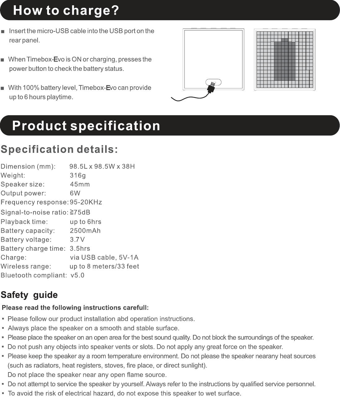 Divoom Technology TIMEBOX-EVO Bluetooth Speaker User Manual 1