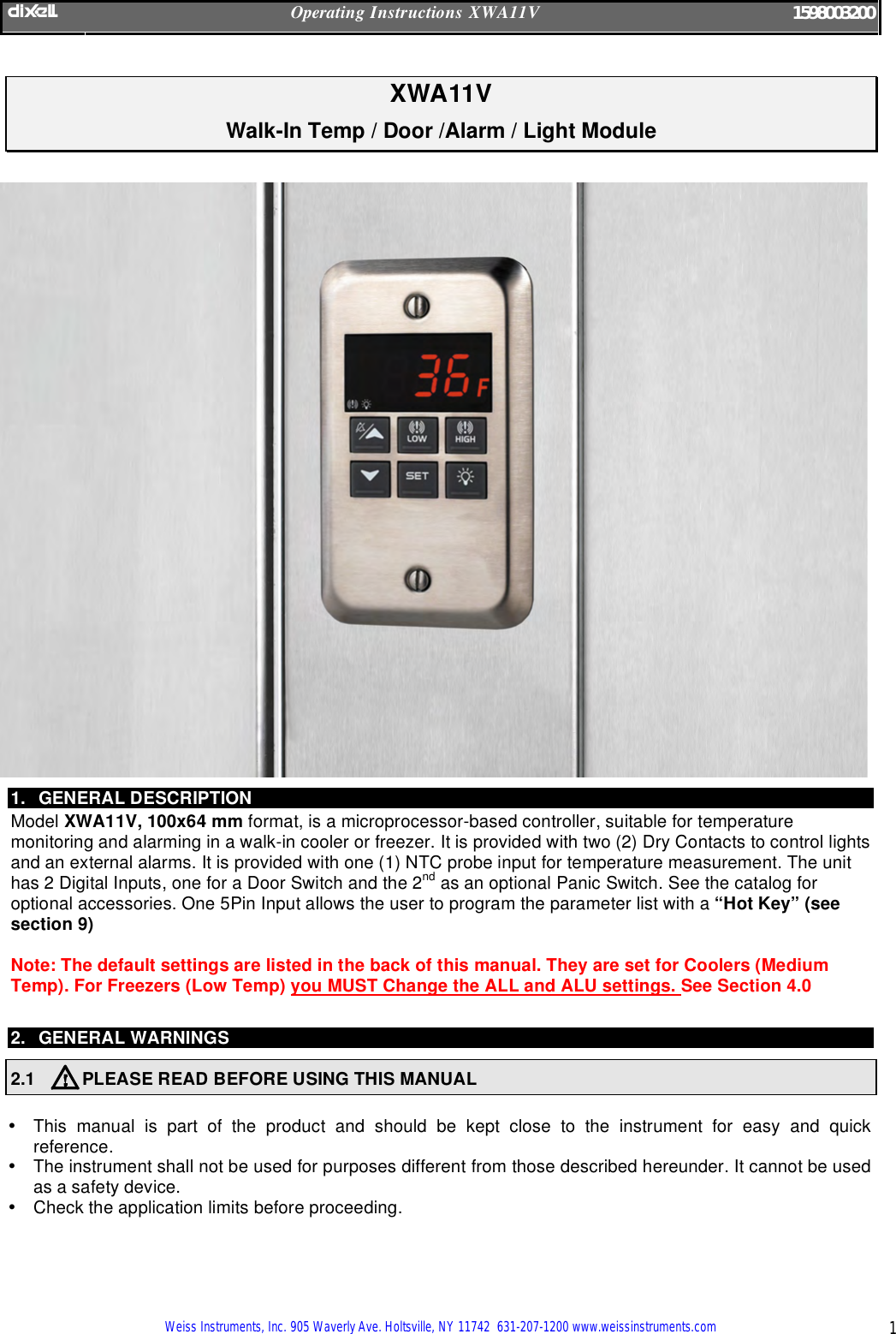 Page 1 of 8 - Dixi Dixi-Xwa11V-Users-Manual XWA11V.v2.2