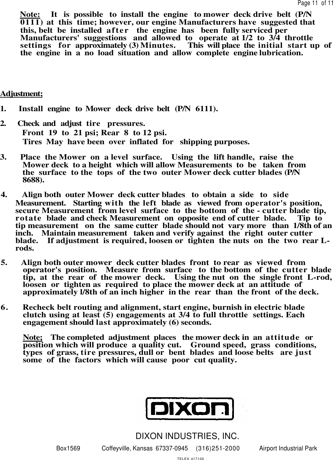 Page 6 of 6 - Dixon-Marking-Tools Dixon-Marking-Tools-Ztr-428-Users-Manual- OM, ZTR 428, 429, 1990, ZERO TURN  Dixon-marking-tools-ztr-428-users-manual