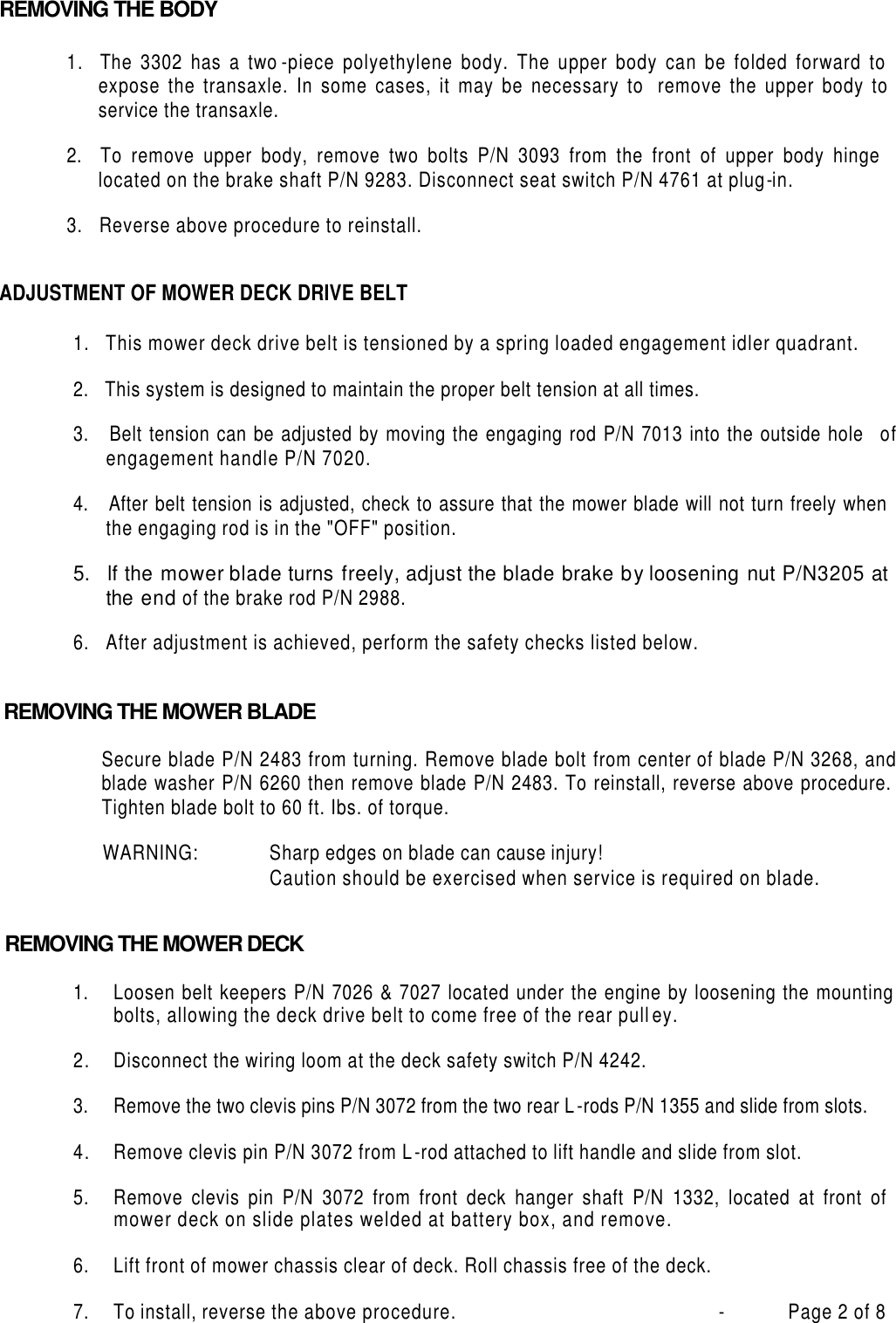 Page 2 of 8 - Dixon Dixon-Ztr-3302-Users-Manual- OM, ZTR 3302, 1994, ZERO TURN  Dixon-ztr-3302-users-manual