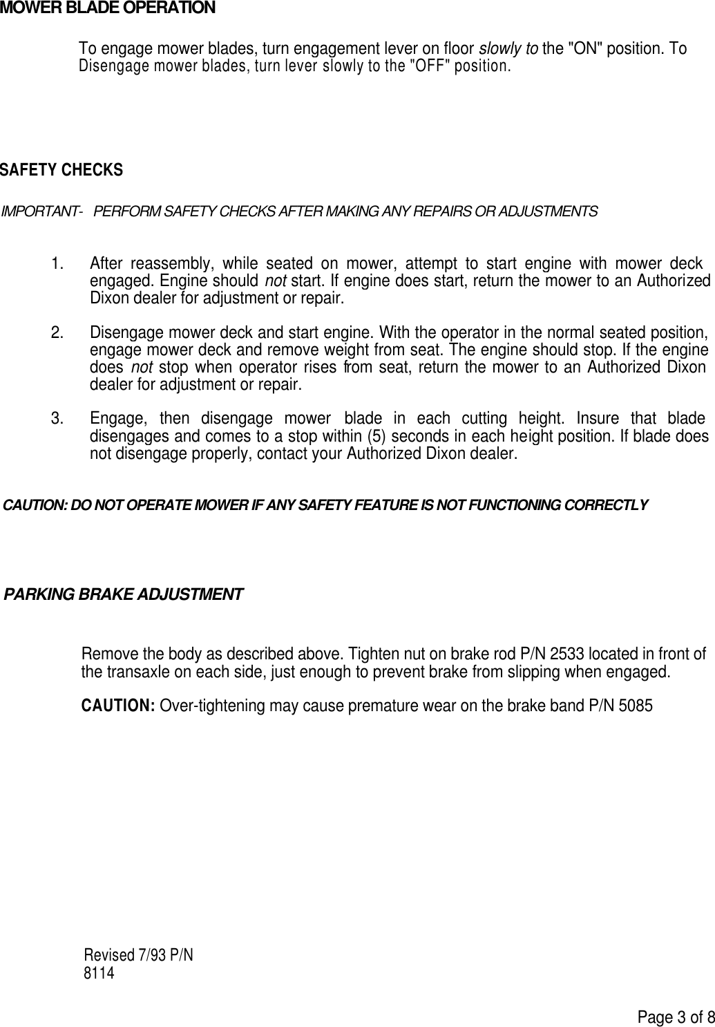 Page 3 of 8 - Dixon Dixon-Ztr-3302-Users-Manual- OM, ZTR 3302, 1994, ZERO TURN  Dixon-ztr-3302-users-manual