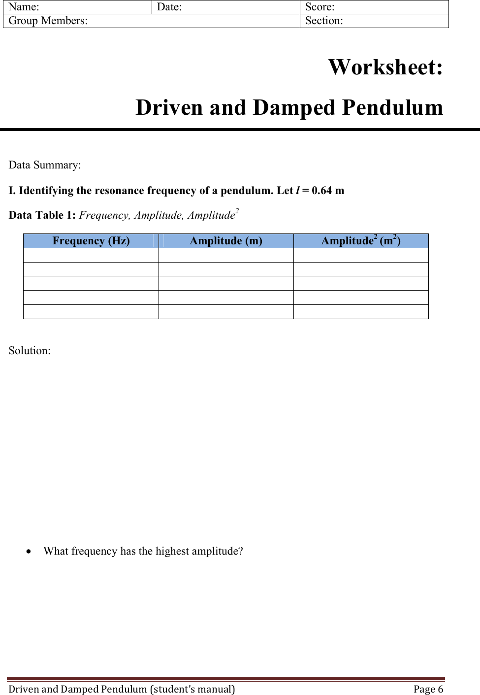 Page 6 of 10 - 01 Driven And Damped Pendulum Experiment Manual