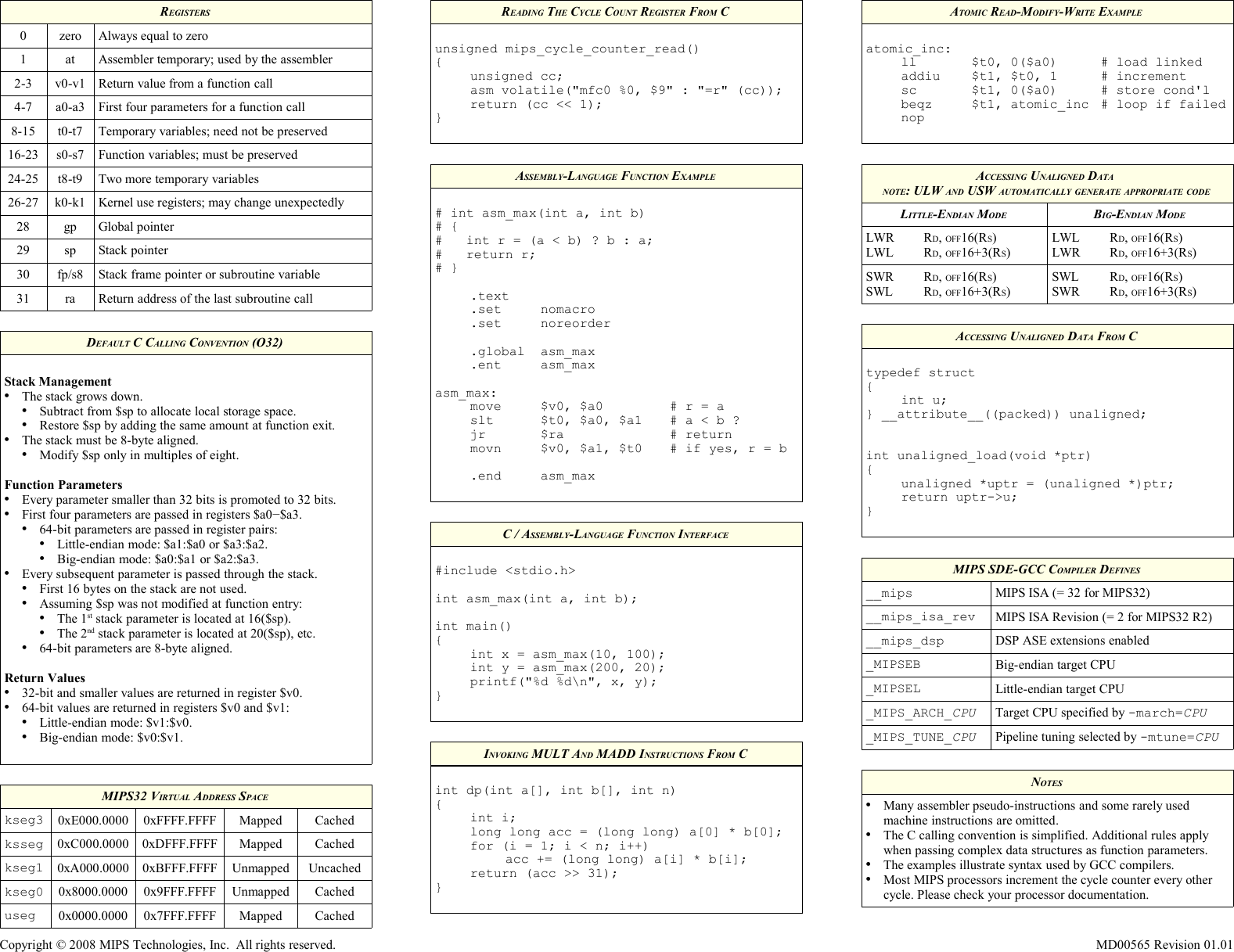 Page 2 of 2 - MIPS32 Instruction Set Quick Reference 01-MIPS32 Instructions
