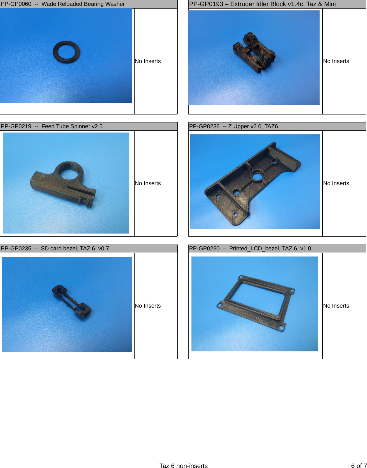 Page 6 of 7 - 01 Plastic Part Summary Insert Instructions