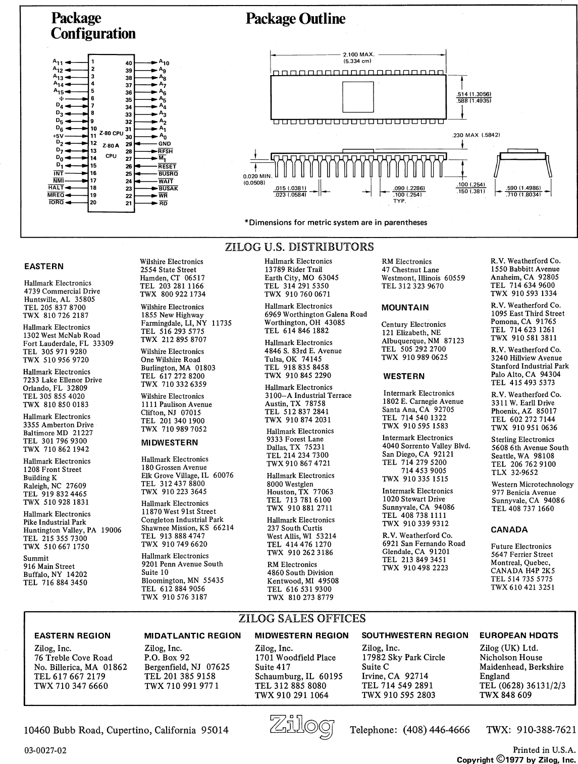 Page 10 of 10 - 03-0027-02_Z80_CPU_Product_Specification_Mar78 03-0027-02 Z80 CPU Product Specification Mar78