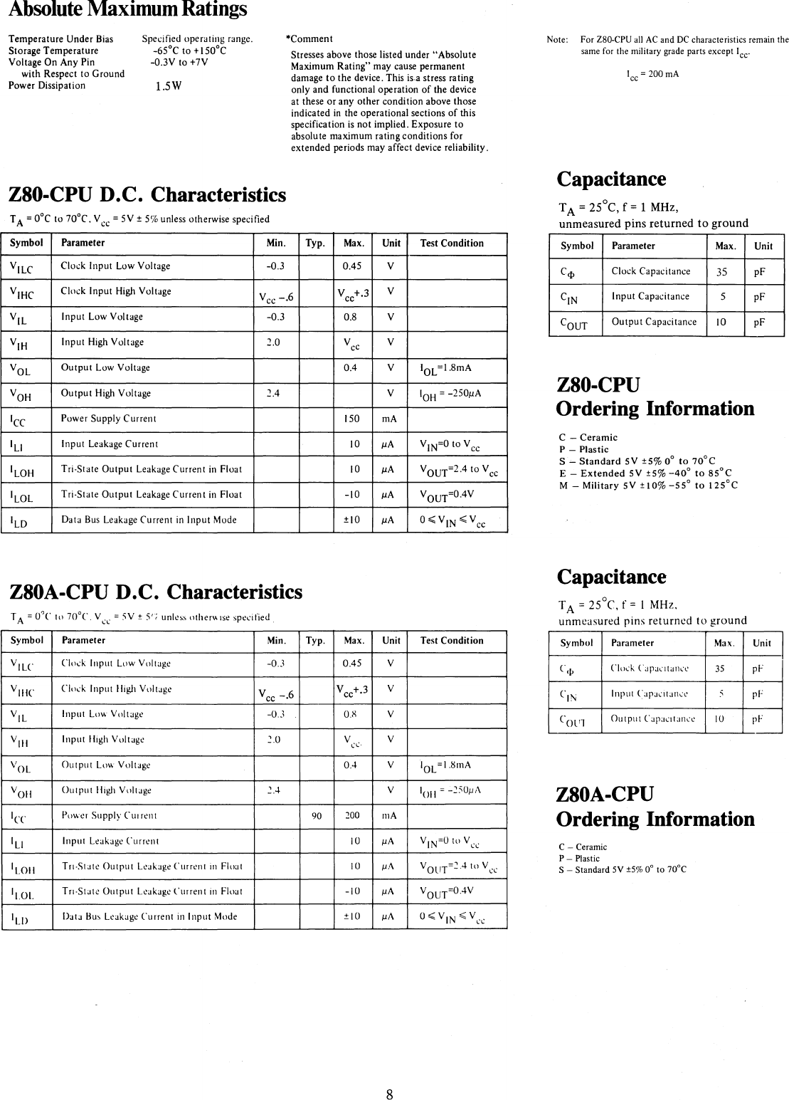 Page 8 of 10 - 03-0027-02_Z80_CPU_Product_Specification_Mar78 03-0027-02 Z80 CPU Product Specification Mar78