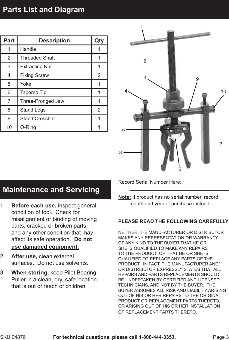 Page 3 of 4 - Manual For The 4876 3-Jaw Pilot Bearing Puller 04876