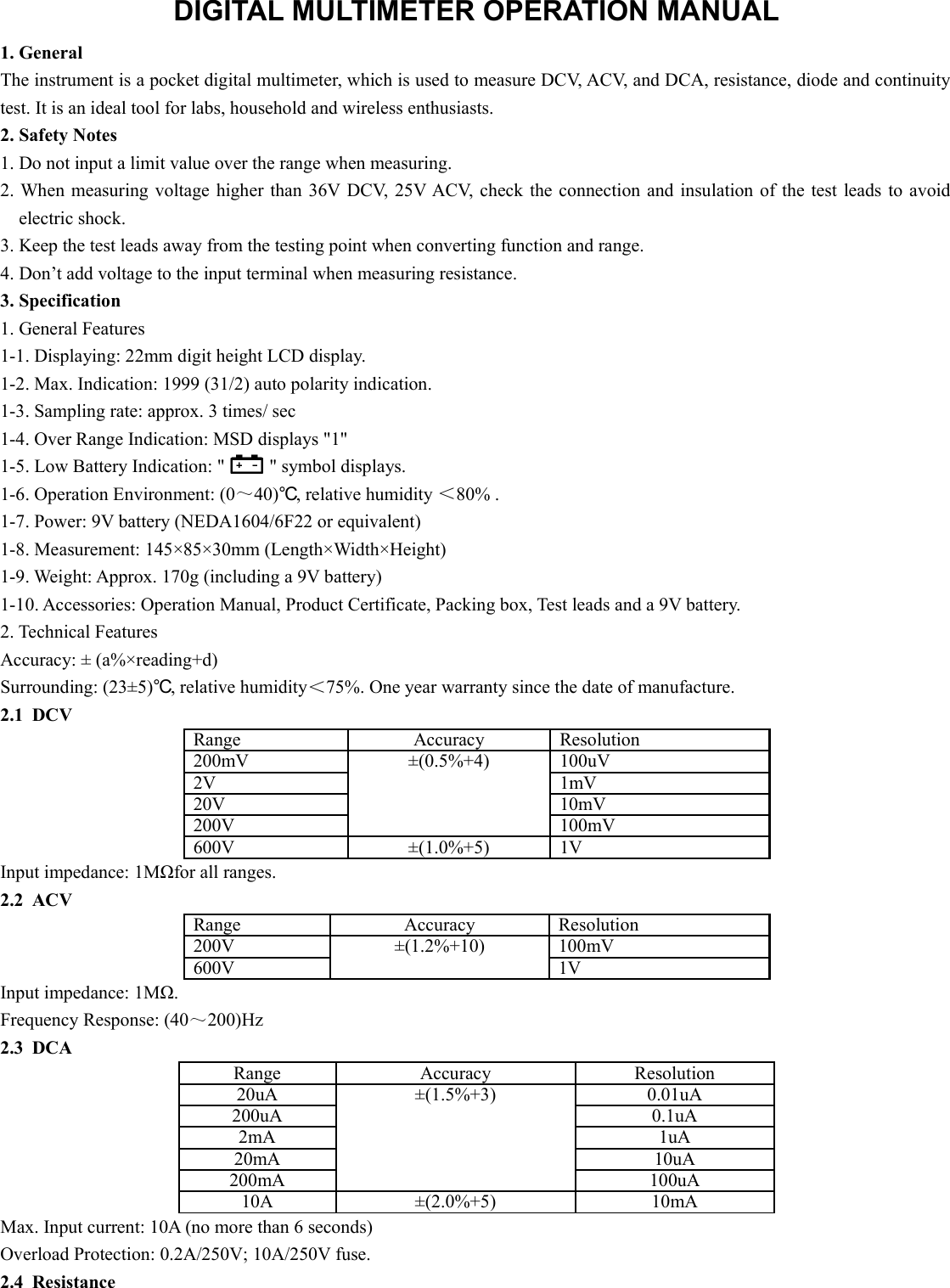 Page 1 of 3 - VICTOR 830L DIGITAL MULTIMETER 100409 - VC830L Manual