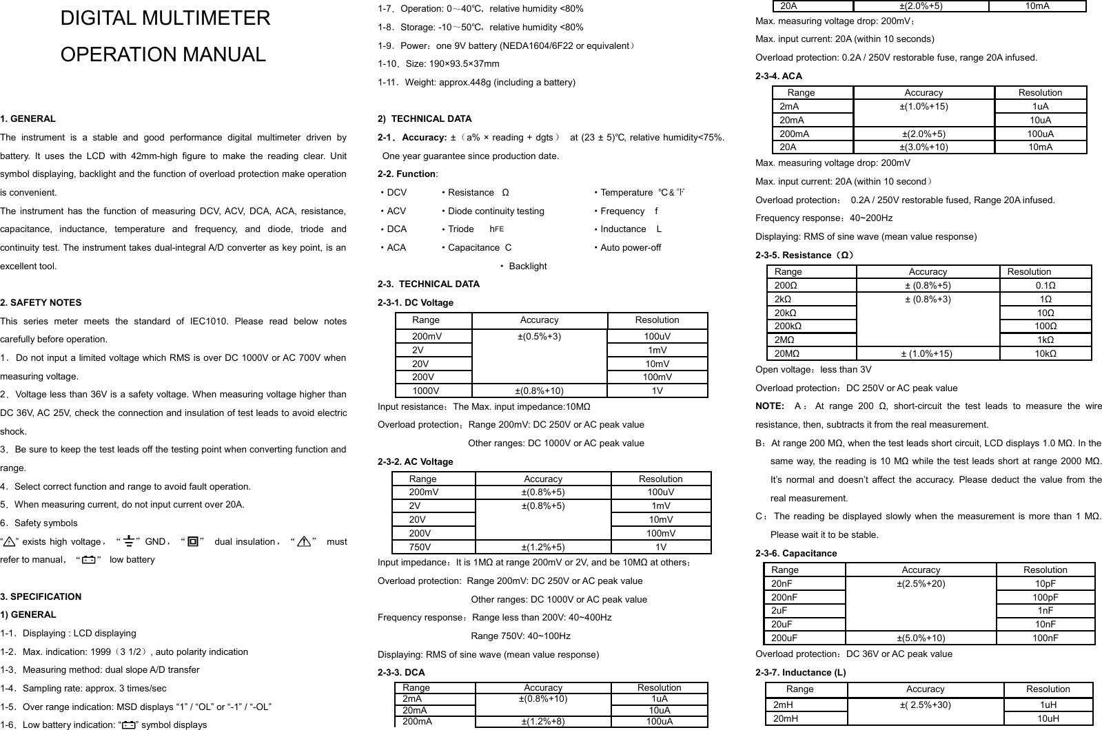 VC——97 100410 Victor VC9805A+ Manual