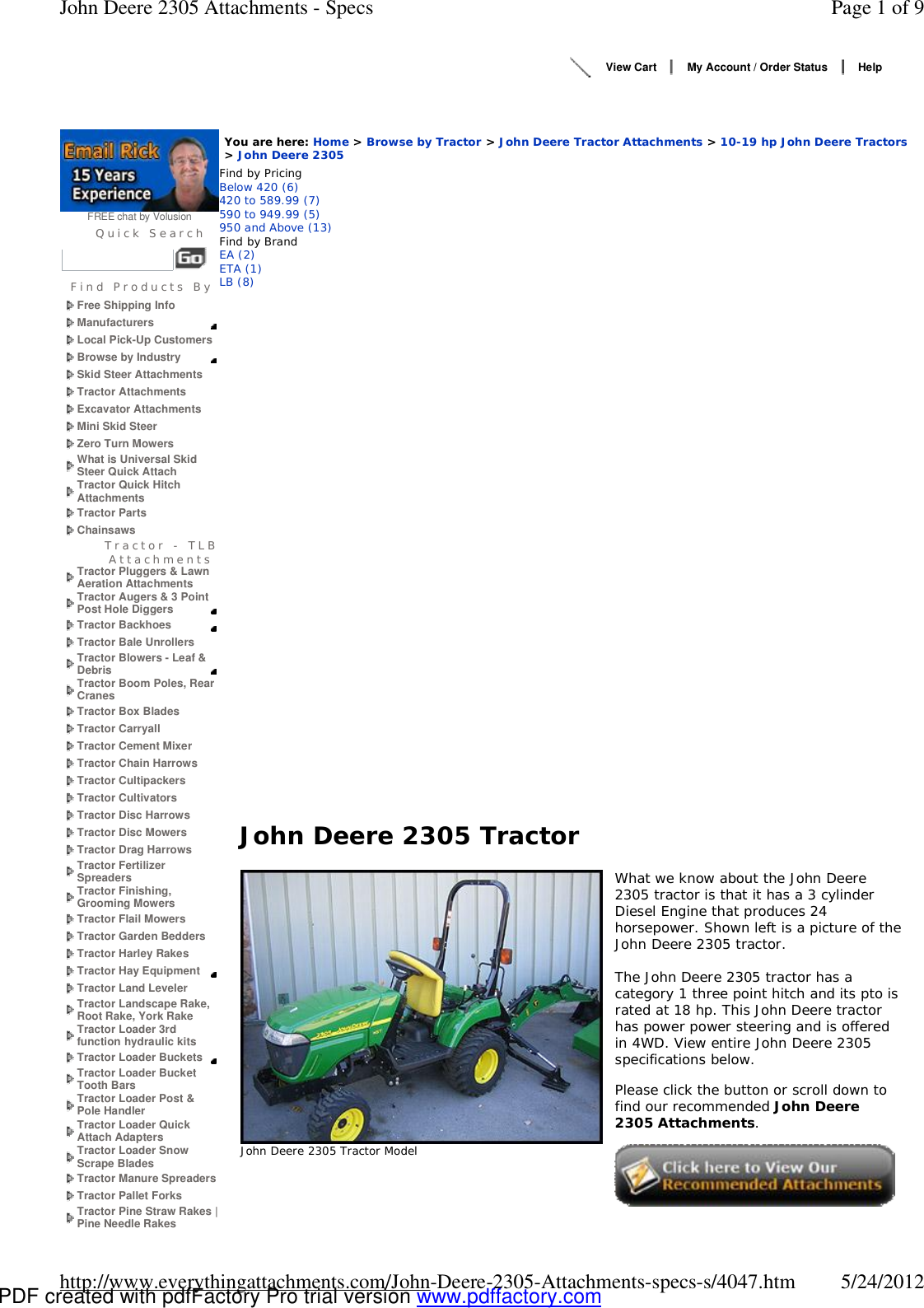 Page 1 of 9 - Www.everythingattachments.com/John-Deere-2305-Attachment  !! 115541 330812 Specs