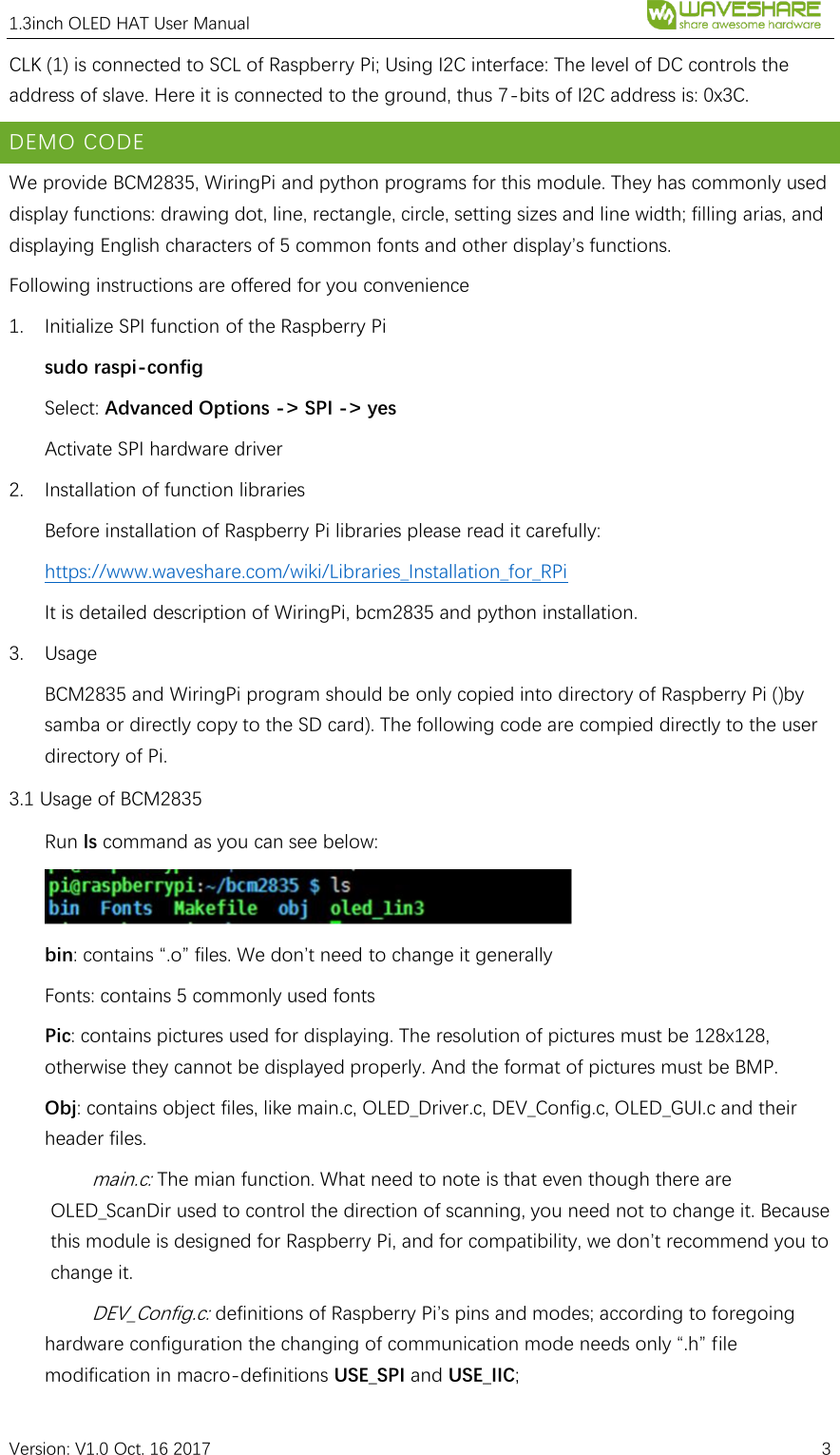 Page 3 of 5 - 1.3inch OLED HAT User Manual EN