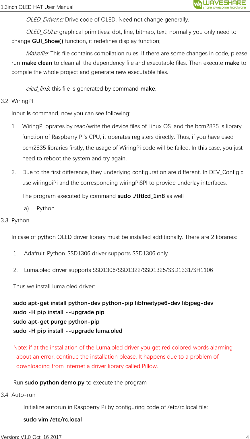Page 4 of 5 - 1.3inch OLED HAT User Manual EN