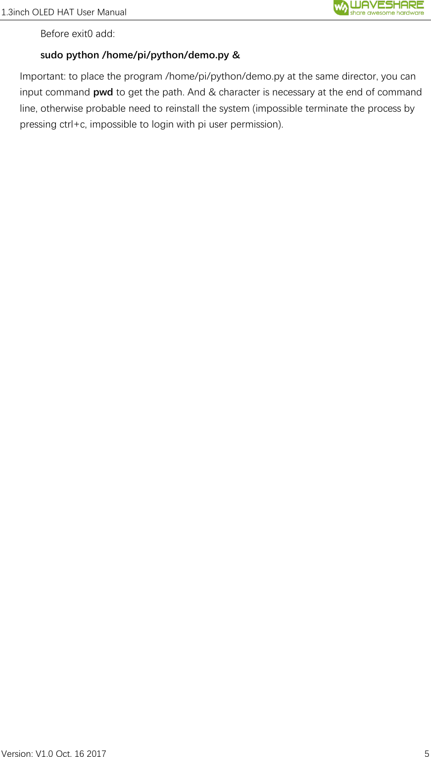 Page 5 of 5 - 1.3inch OLED HAT User Manual EN