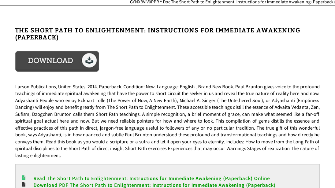 Page 2 of 4 - Get Book \ The Short Path To Enlightenment: Instructions For Immediate Awakening (Paperback) 1936012308-the-short-path-to-enlightenment-instructions-for