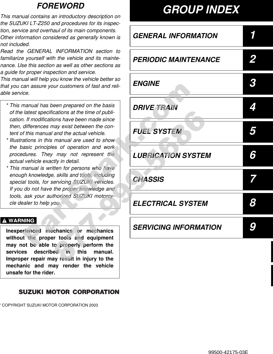 2005 SUZUKI LTZ 250 SERVICE MANUAL visual data 4