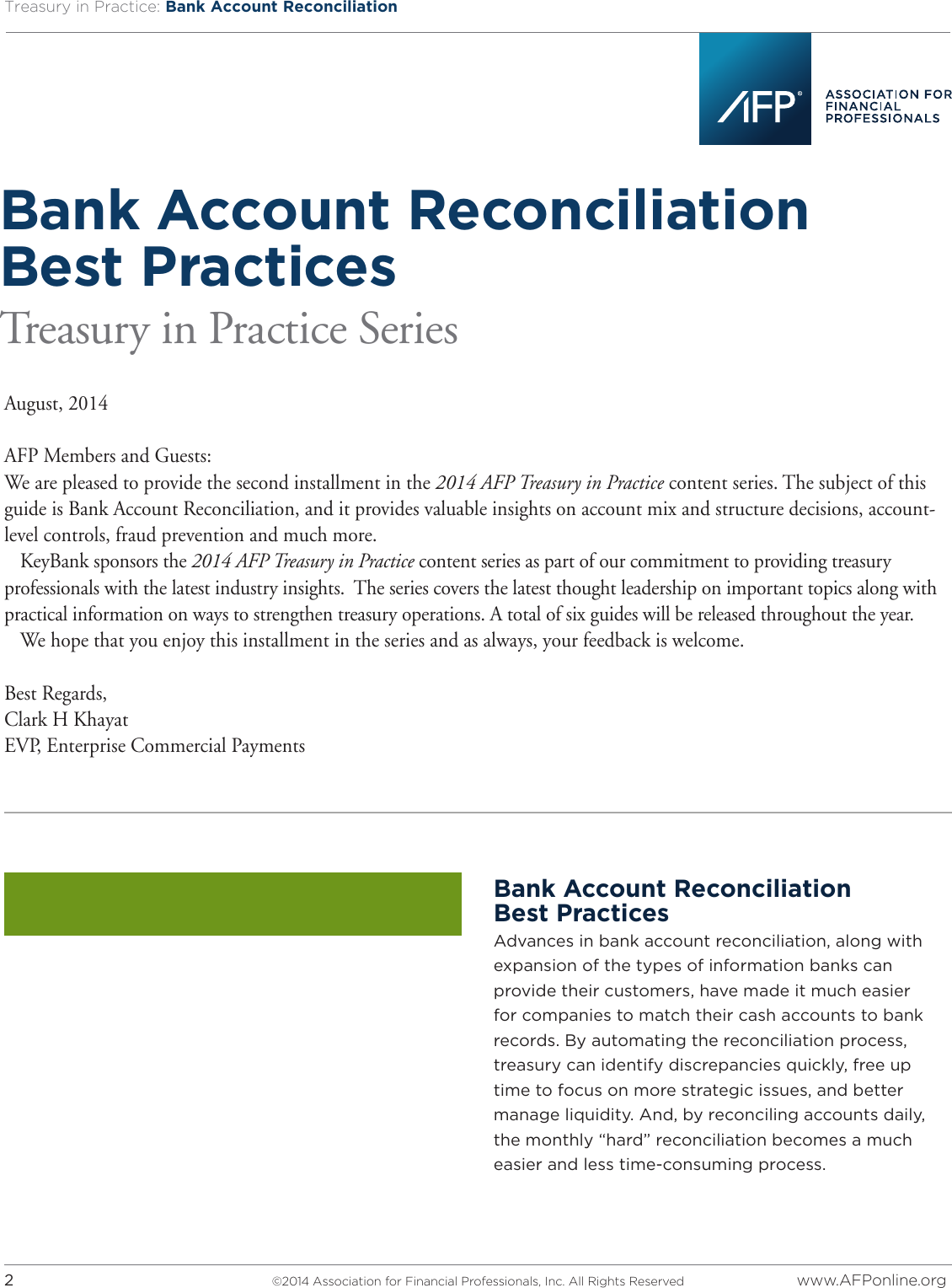 2014 AFP Treasury in Practice Guide Bank Account Reconciliation 3