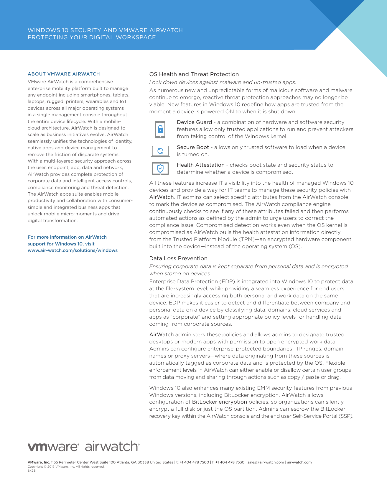 Page 2 of 2 - 20160628 VMWAW Windows10 Security Datasheet