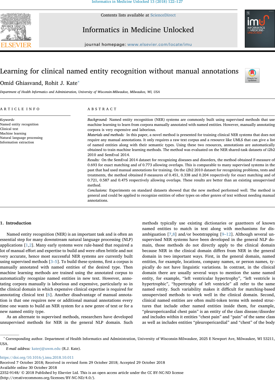 Page 1 of 6 - Learning For Clinical Named Entity Recognition Without Manual Annotations 2018-11-23