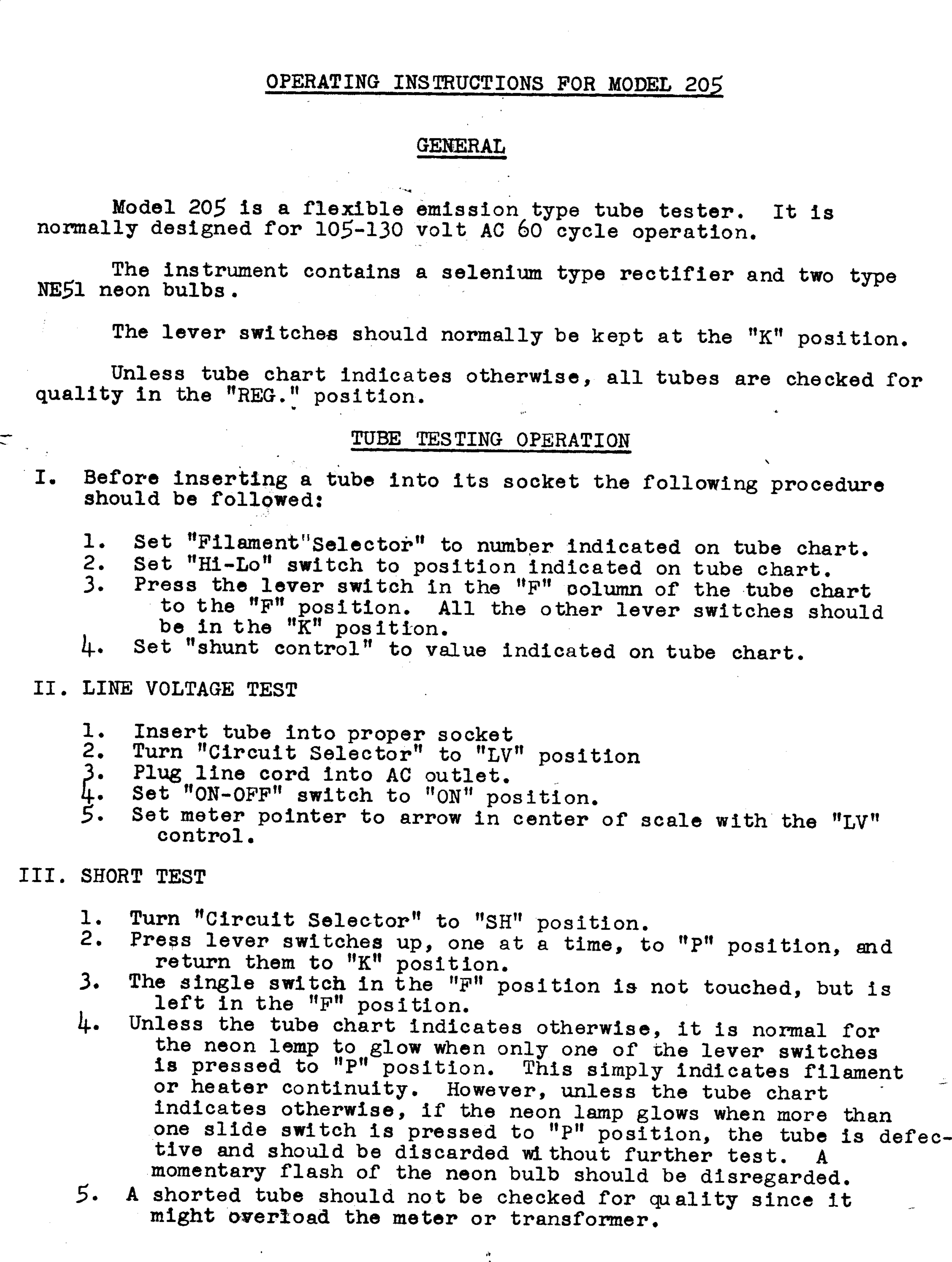 Page 3 of 6 - 205 Operator's Manual