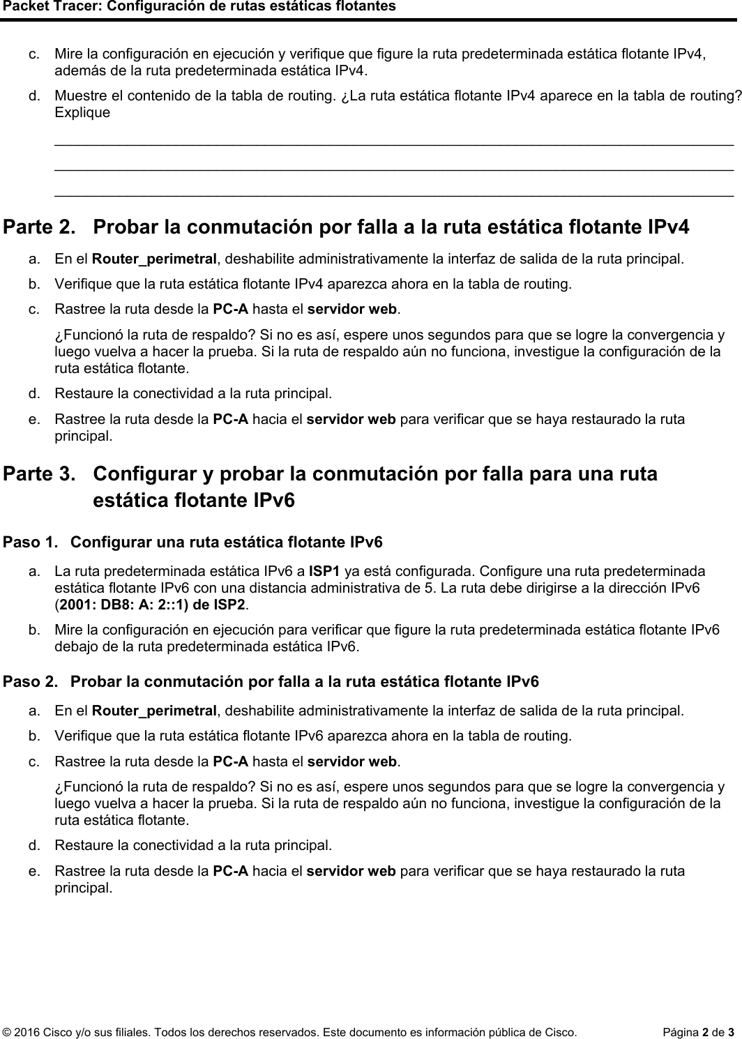 Page 2 of 3 - 2.2.5.5 Packet Tracer - Configuring Floating Static Routes Instructions