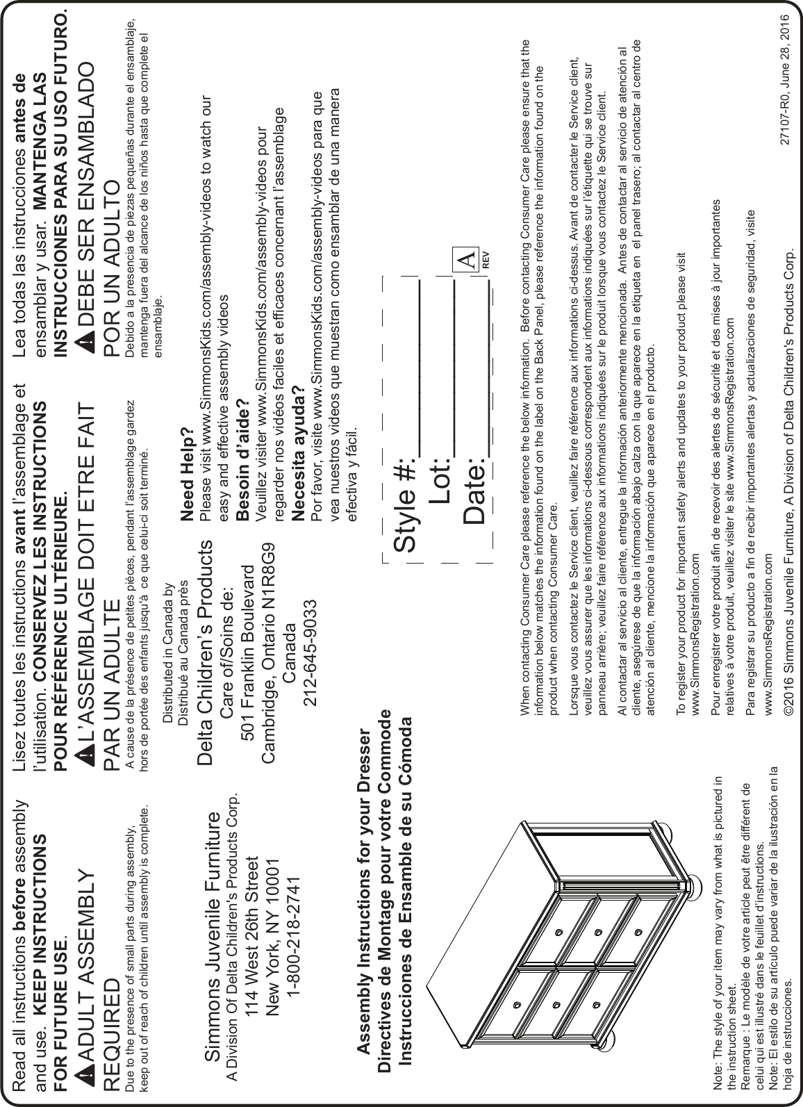 27107 333060 peyton 6 drawer dresser Assembly Instructions