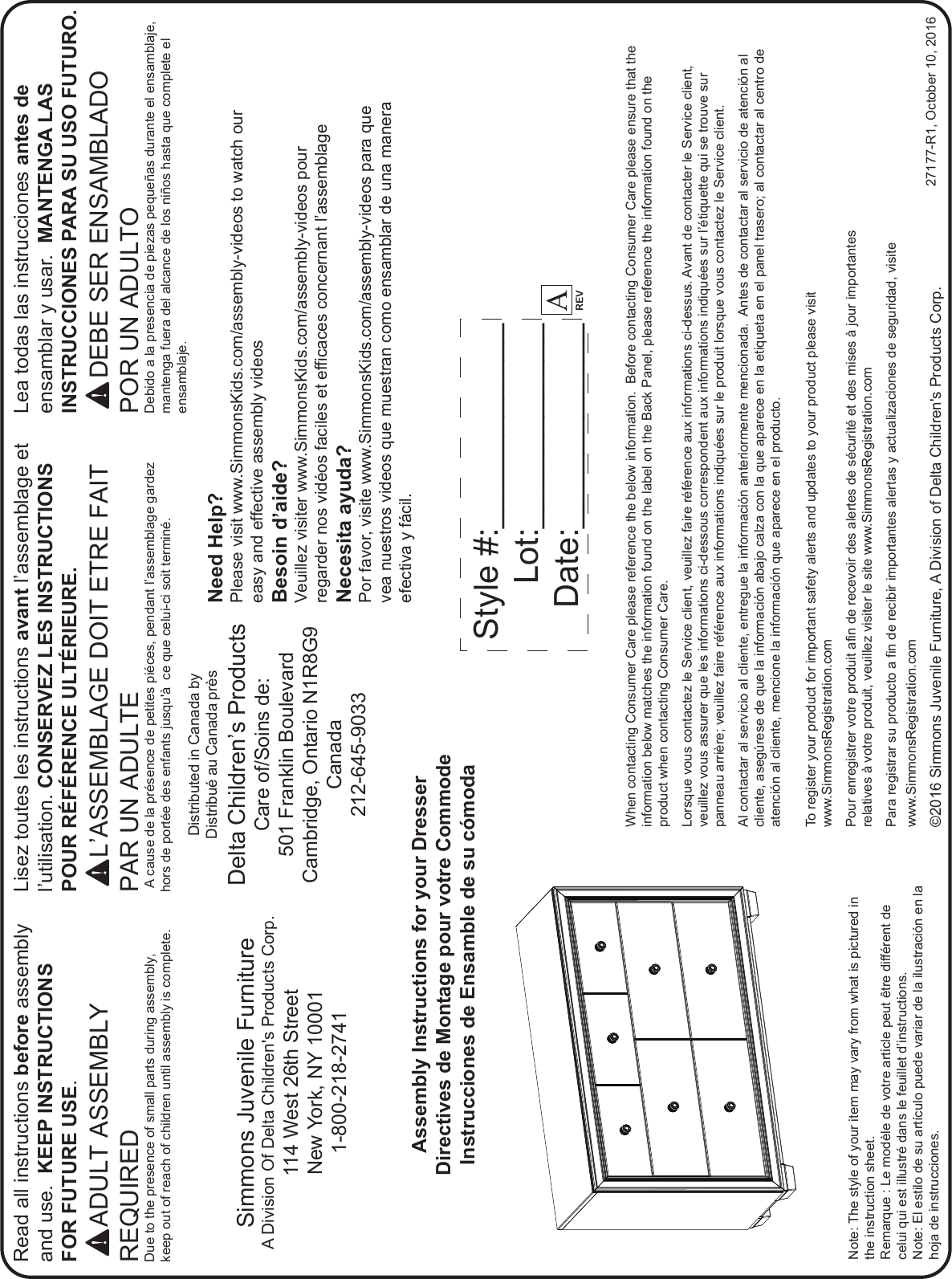 27177 332070 ravello 7 drawer dresser Assembly Instructions