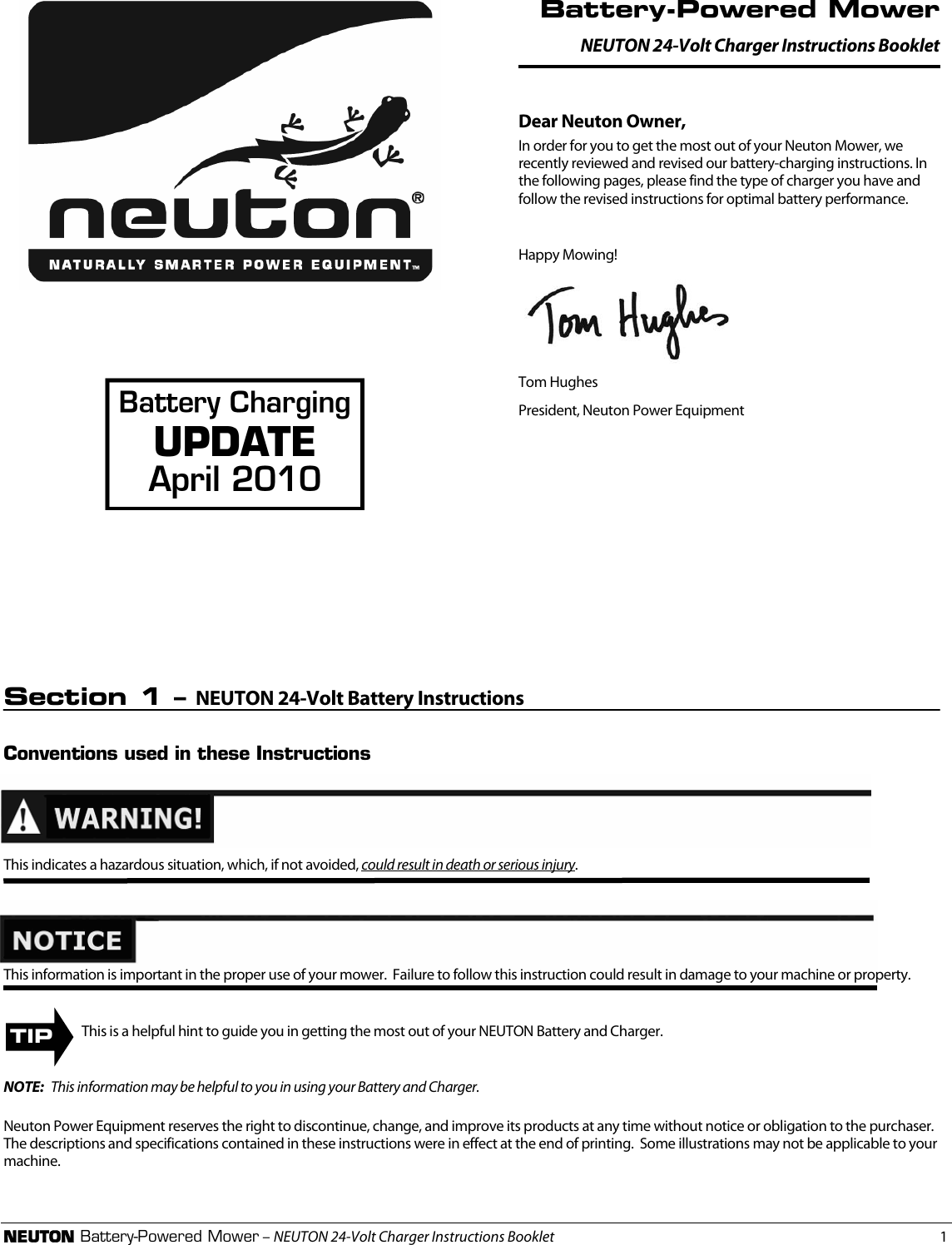 Page 1 of 8 - !! 272831 Neuton 24-Volt Charger Instructions Booklet