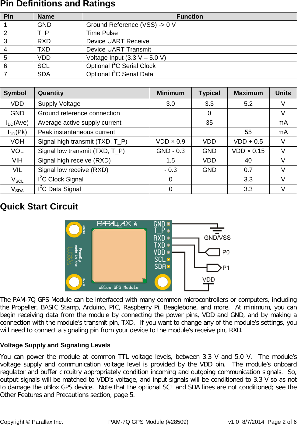 Page 2 of 6 - Parallax PAM-7Q GPS Module (#28509) 28509-pam-7q-gps-module-product-guide-v10 1