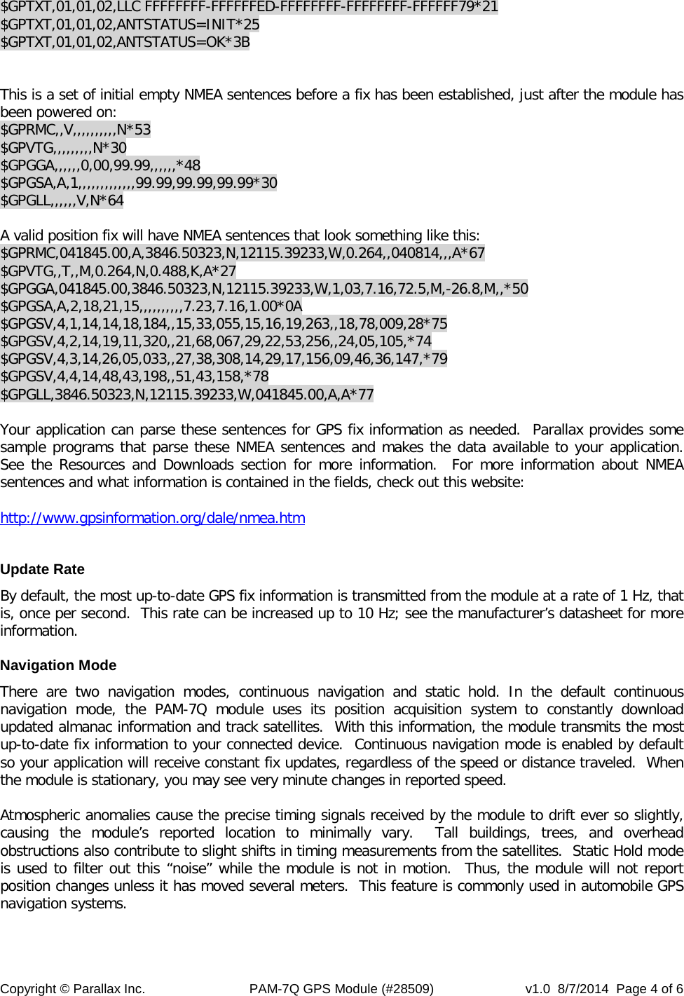 Page 4 of 6 - Parallax PAM-7Q GPS Module (#28509) 28509-pam-7q-gps-module-product-guide-v10 1