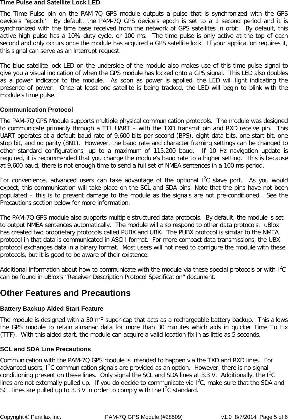 Page 5 of 6 - Parallax PAM-7Q GPS Module (#28509) 28509-pam-7q-gps-module-product-guide-v10 1