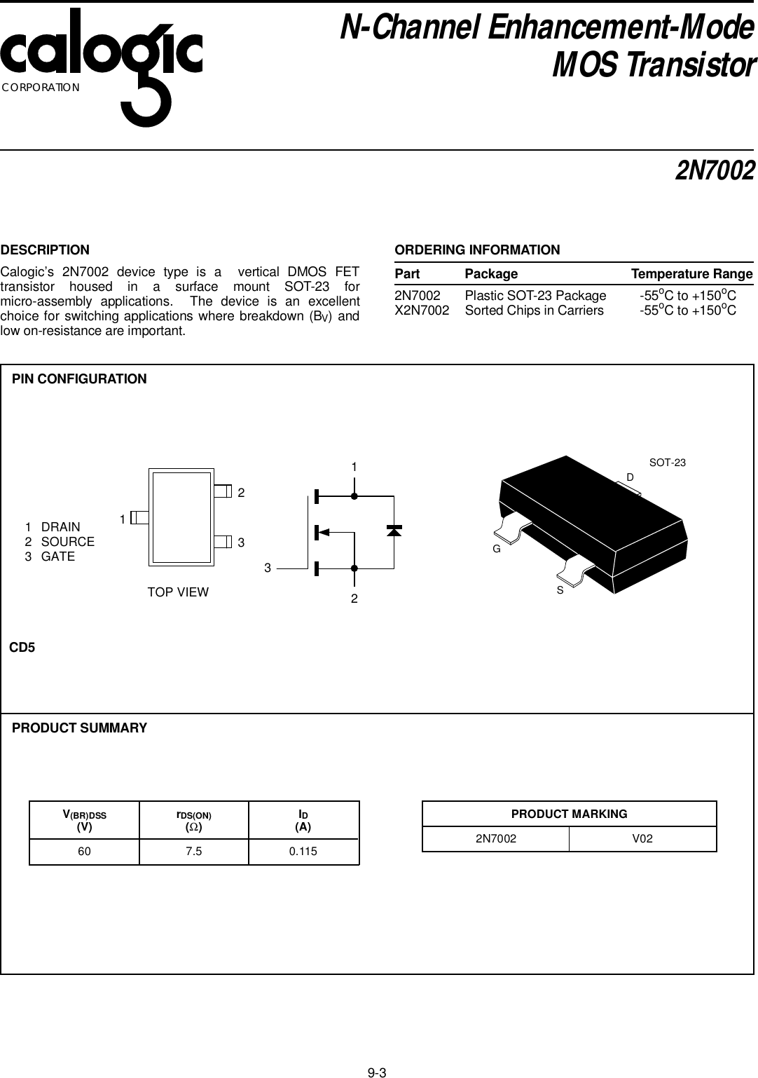 Page 1 of 3 - 2N7002 - Datasheet. Www.s-manuals.com. Calogic