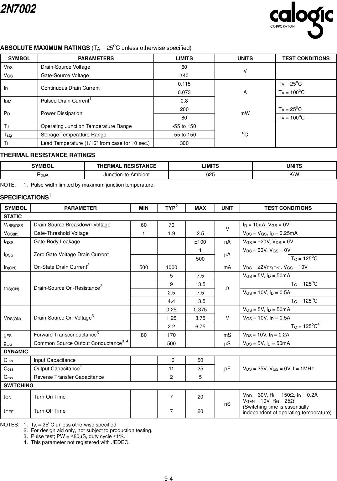 Page 2 of 3 - 2N7002 - Datasheet. Www.s-manuals.com. Calogic