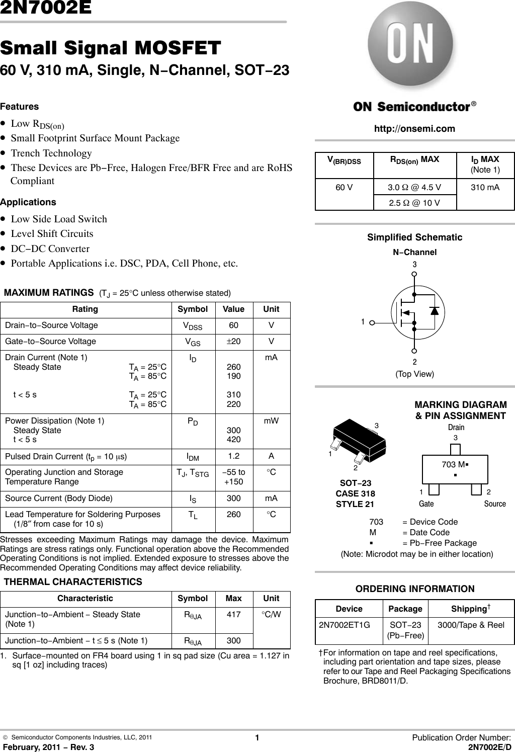 Page 1 of 6 - 2N7002E - Datasheet. Www.s-manuals.com. On