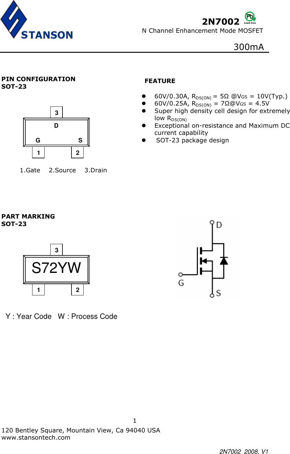Page 1 of 9 - 2N7002 - Datasheet. Www.s-manuals.com. Stanson
